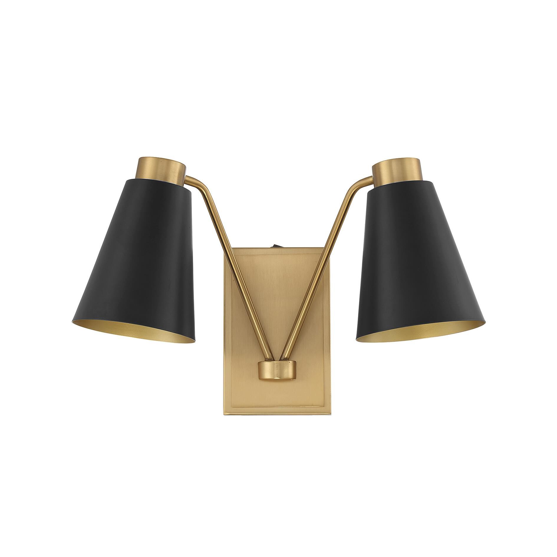 Shown in Matte Black with Natural Brass finish and Matte Black Metal shade