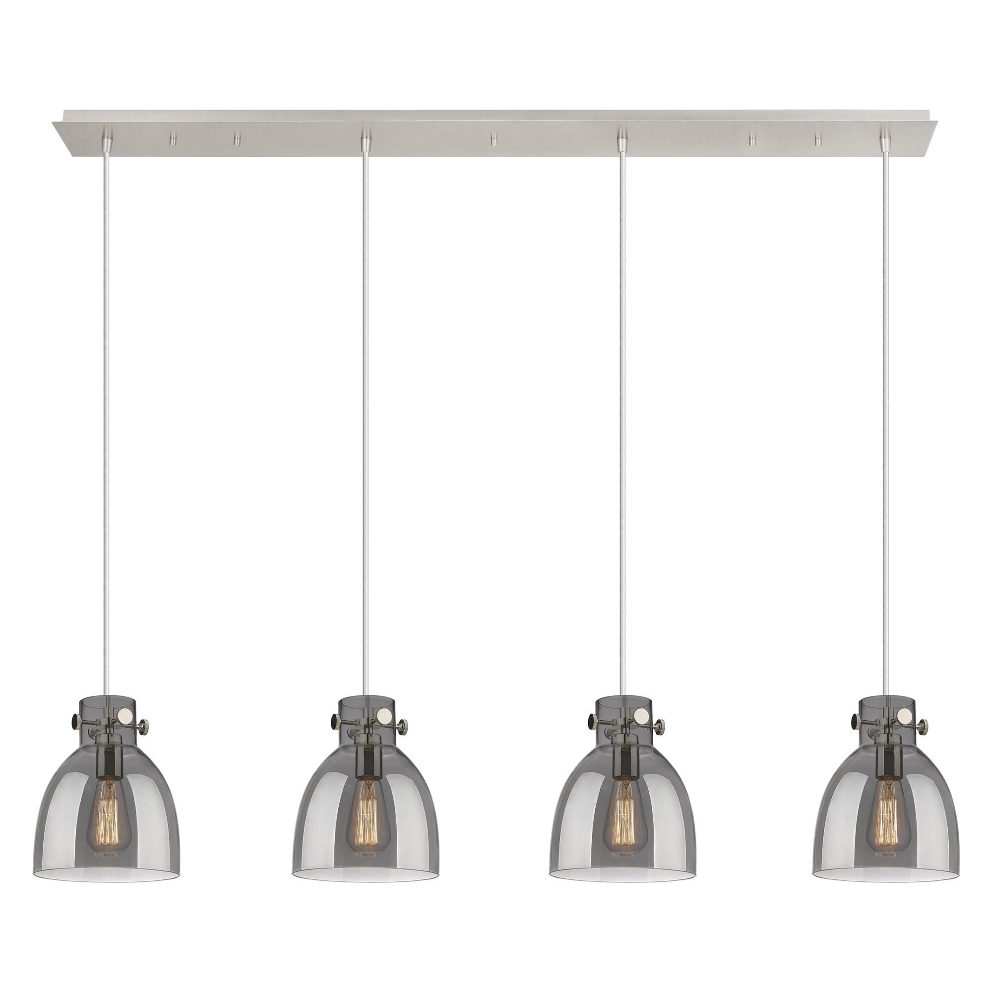 Shown in Polished Nickel finish and Light Smoke glass and Light Smoke Glass shade