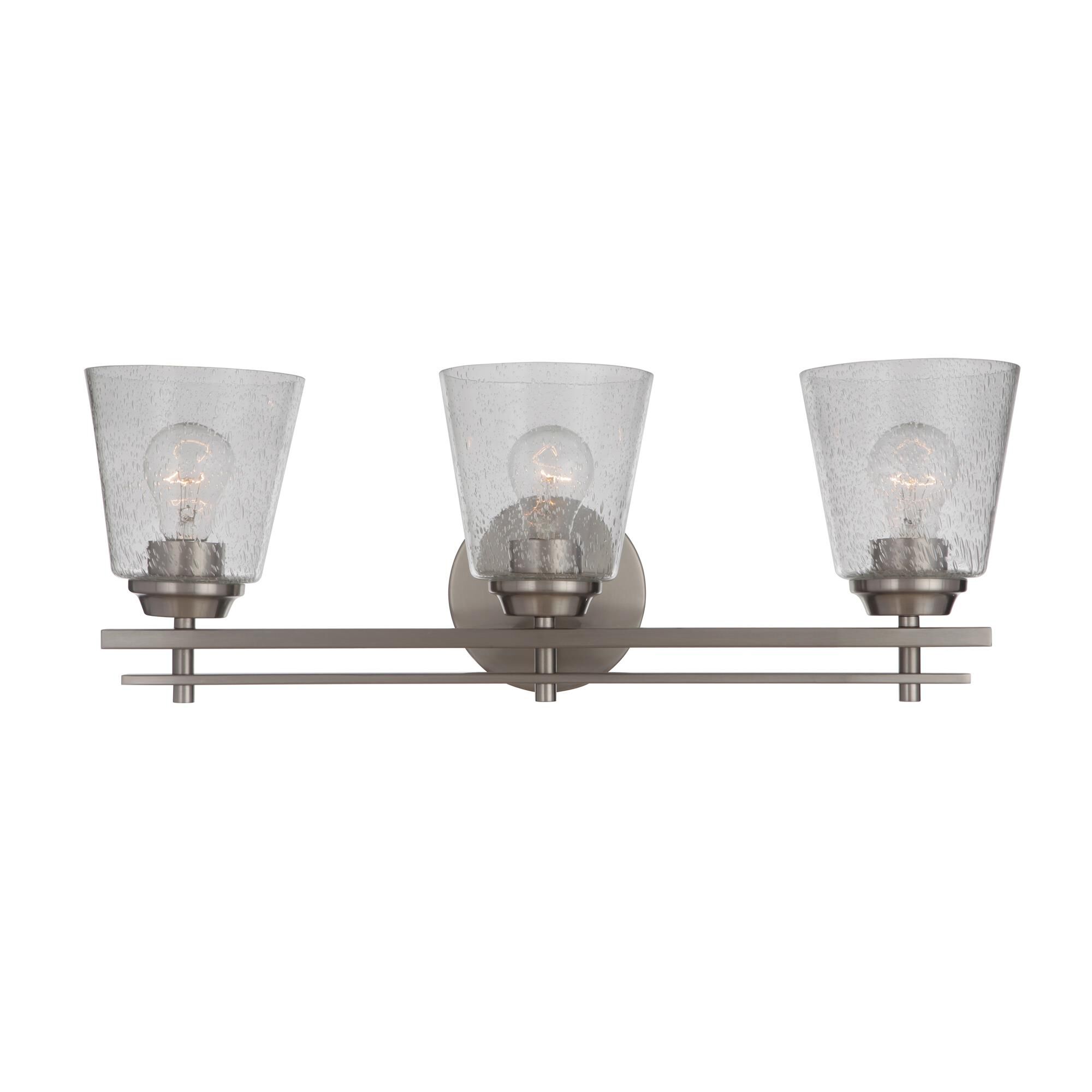 Shown in Brushed Polished Nickel finish and Clear Seeded glass and Glass shade