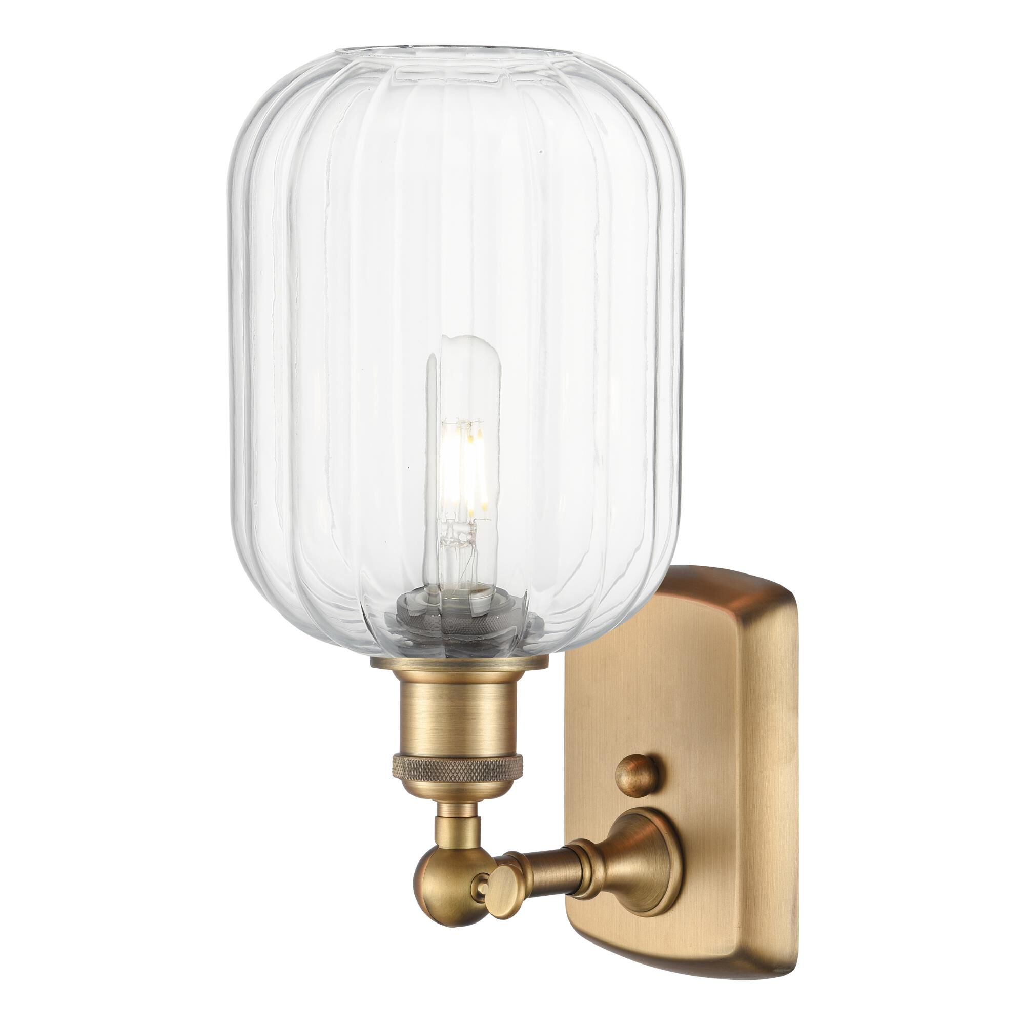 Shown in Brushed Brass finish and Clear glass