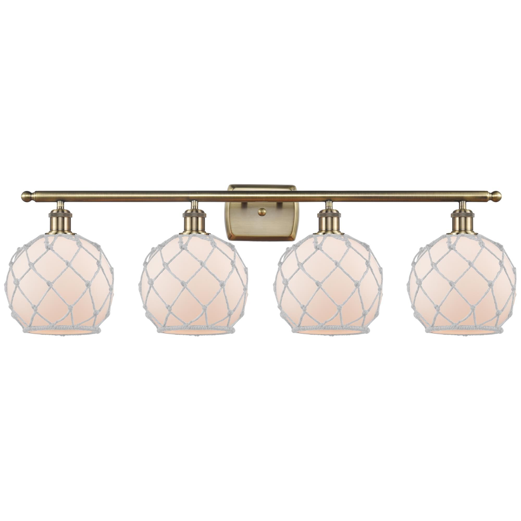 Shown in Antique Brass finish and White with White Rope glass