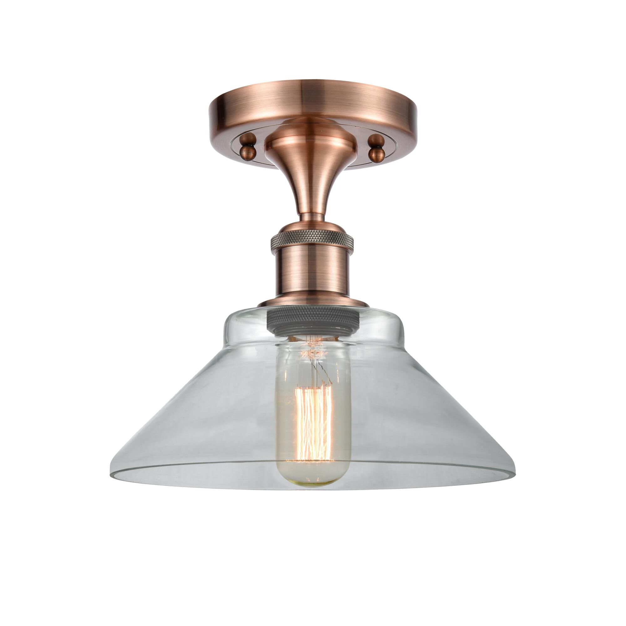 Shown in Antique Copper finish and Disc glass and Glass shade