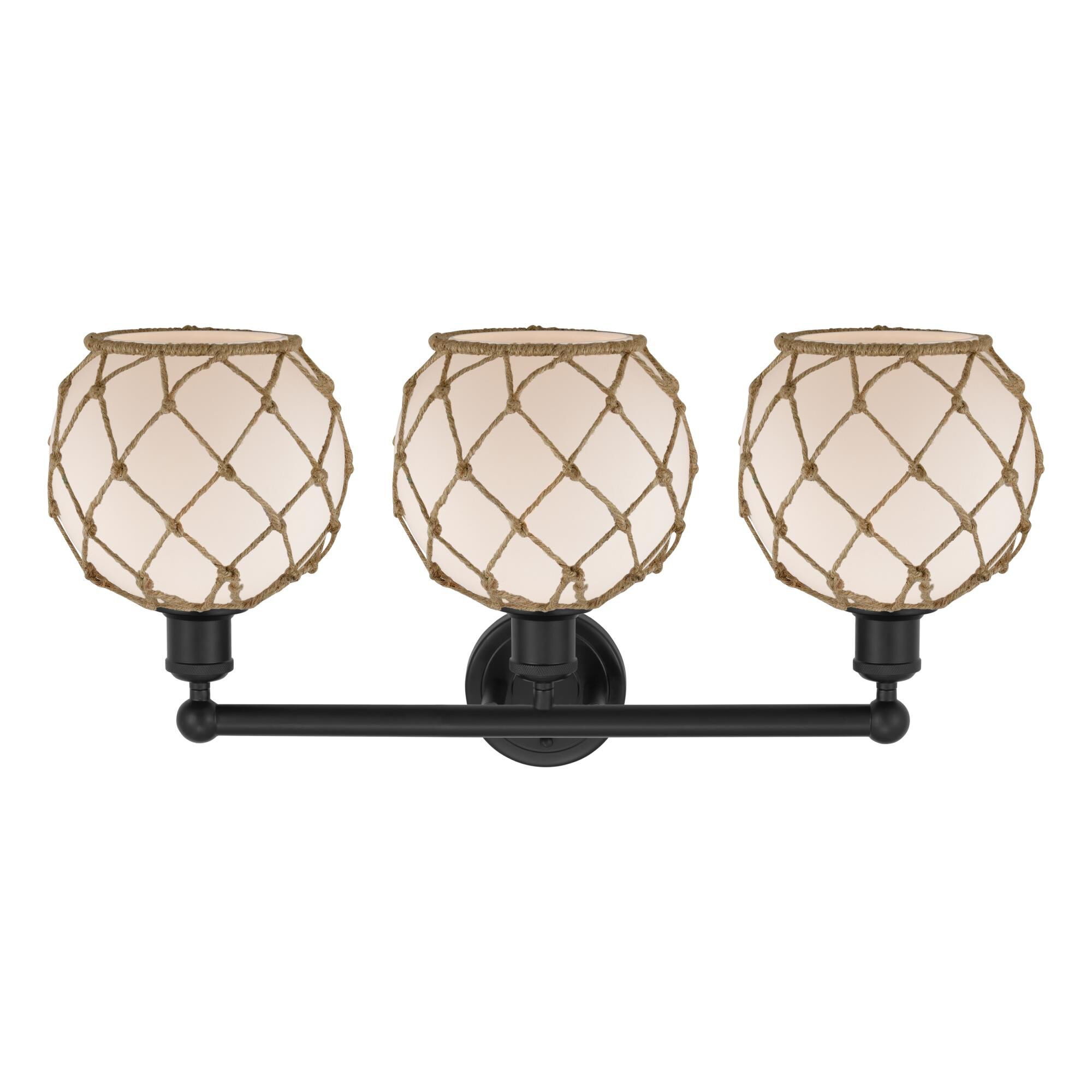 Shown in Matte Black finish and White with Brown Rope glass