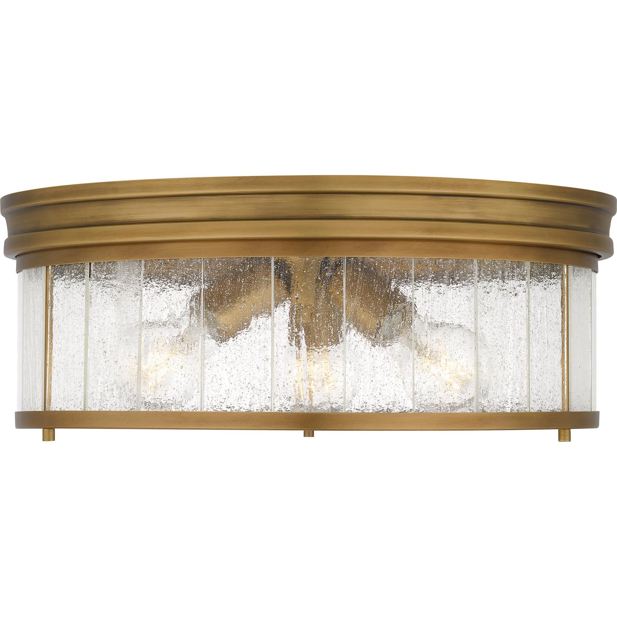 Shown in Weathered Brass finish and Clear Seedy Glass shade