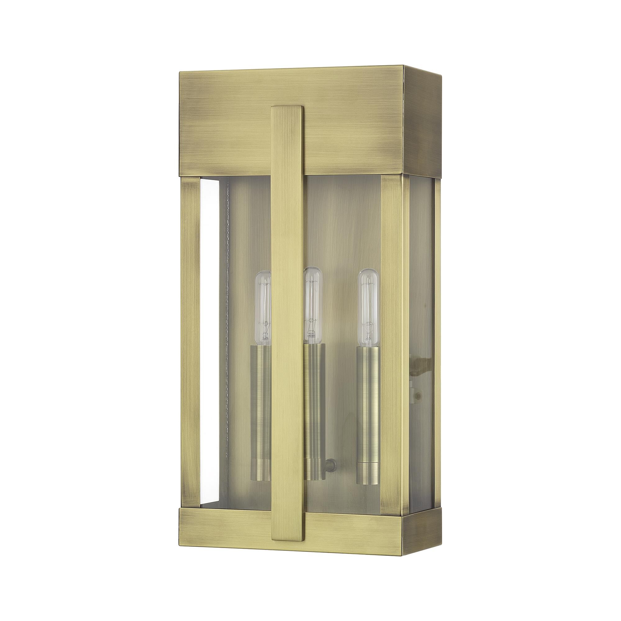 Shown in Antique Brass finish and Clear glass