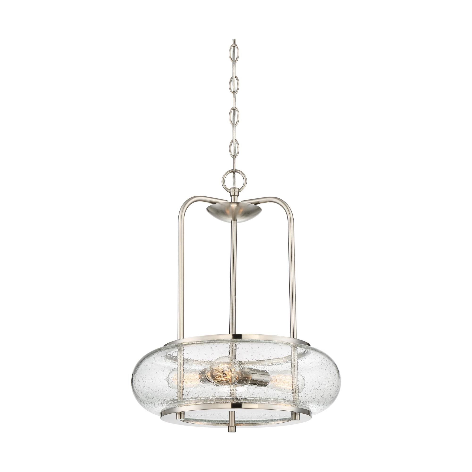 Shown in Brushed Nickel finish and Clear Seedy glass