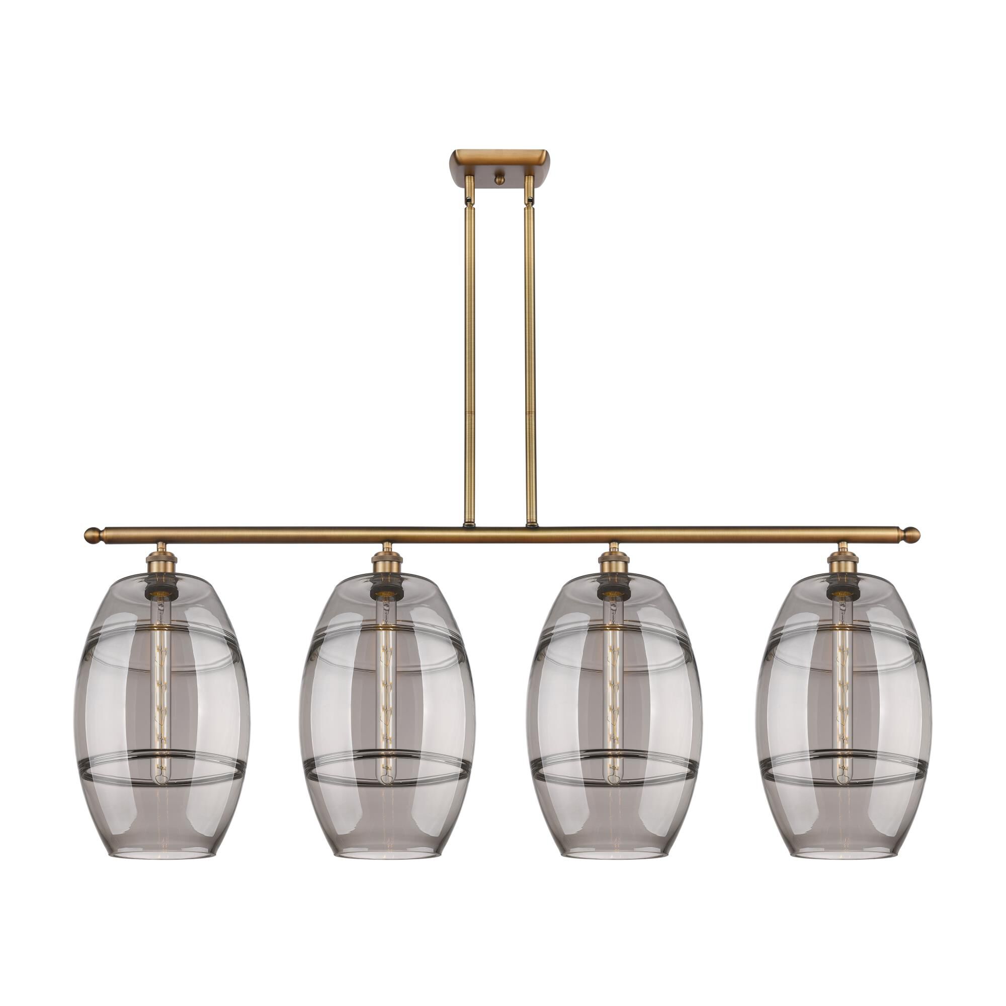 Shown in Brushed Brass finish and Light Smoke glass