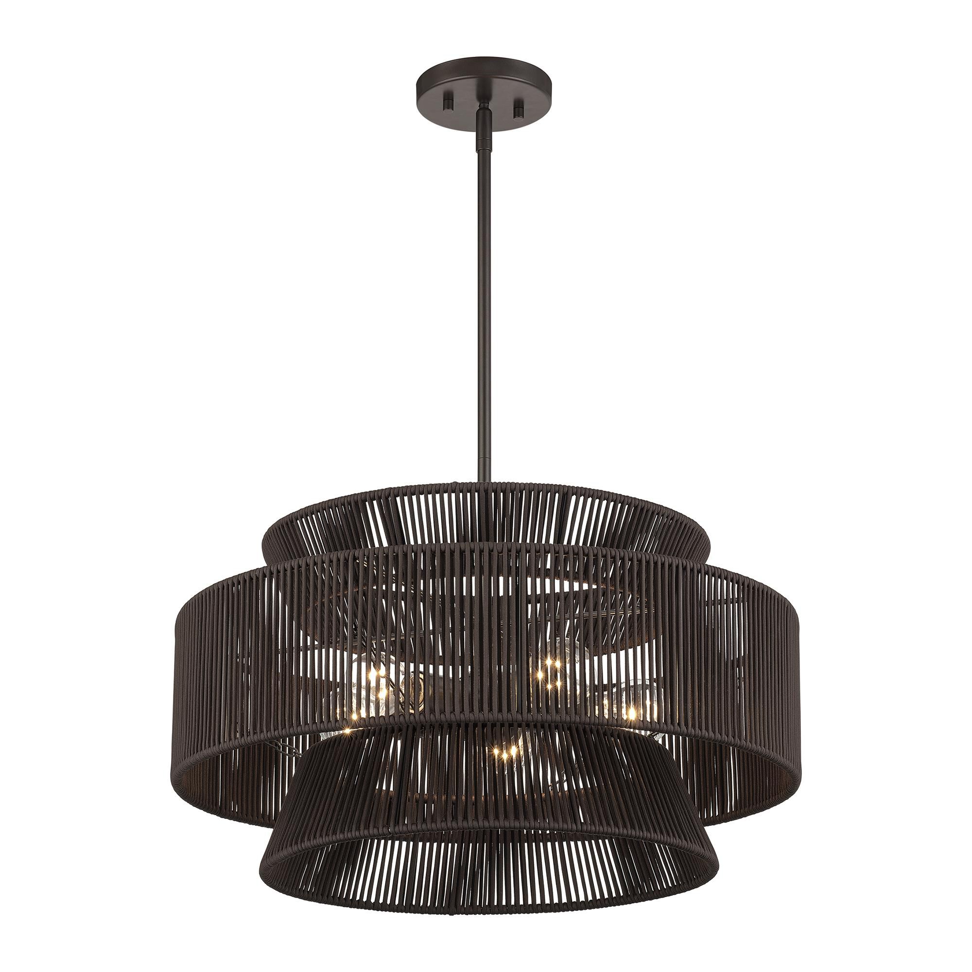 Shown in English Bronze finish and Hand-Woven Dark Chocolate Color Polyester Rope shade