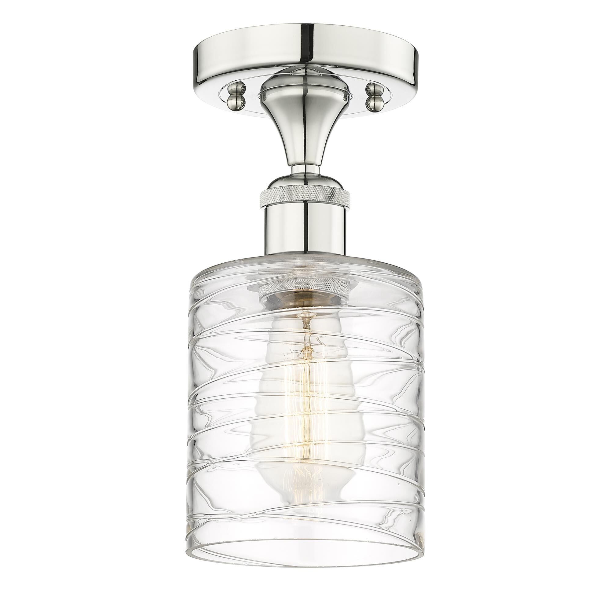 Shown in Polished Nickel finish and Deco Swirl glass