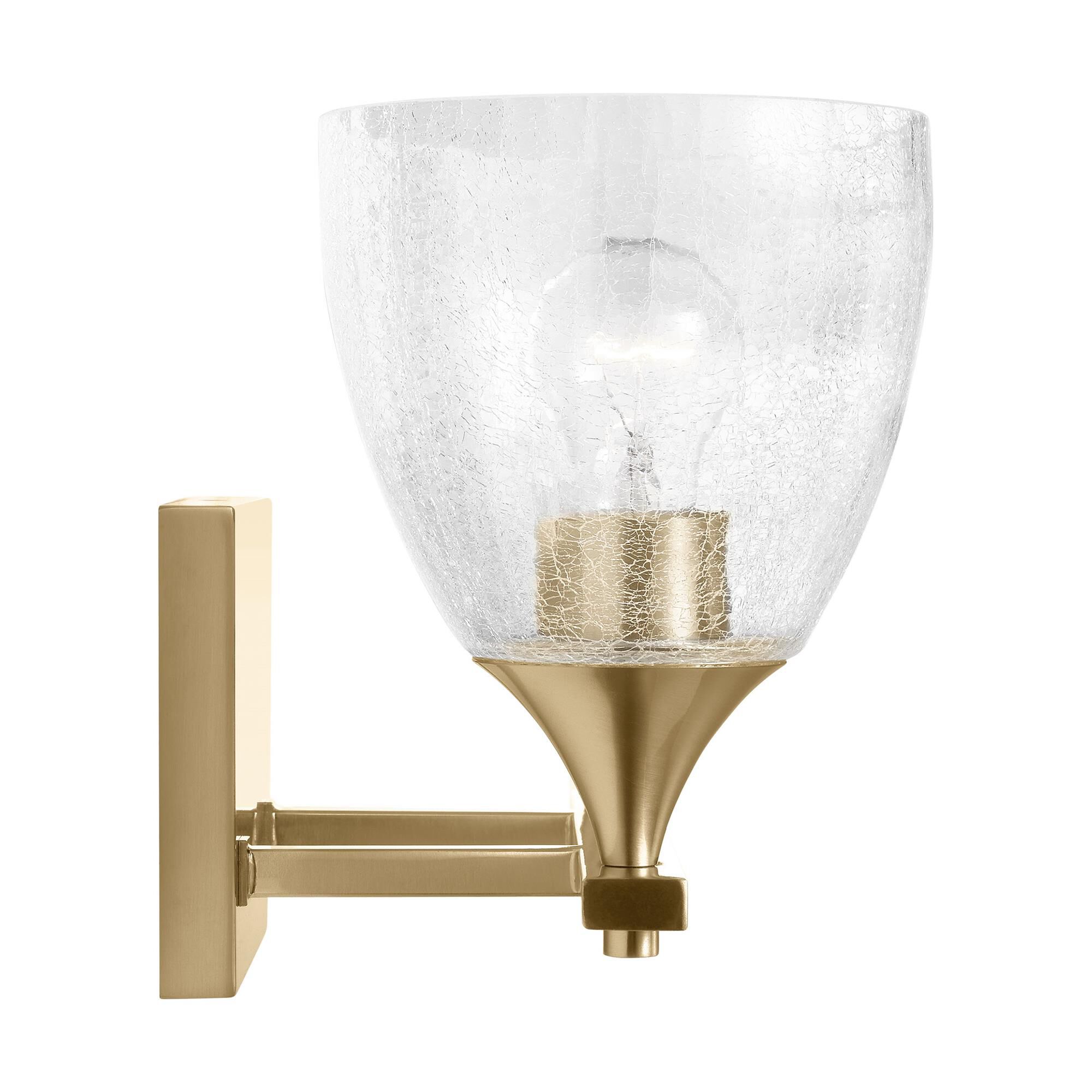 Shown in Satin Brass finish and Clear Crackle glass