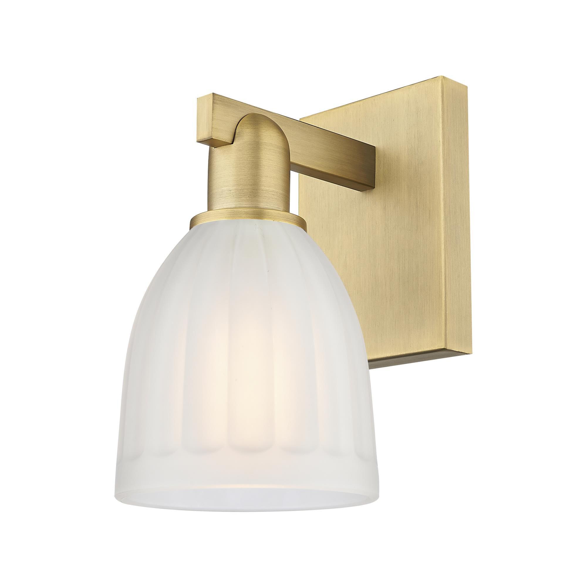 Shown in Brushed Brass finish and White glass