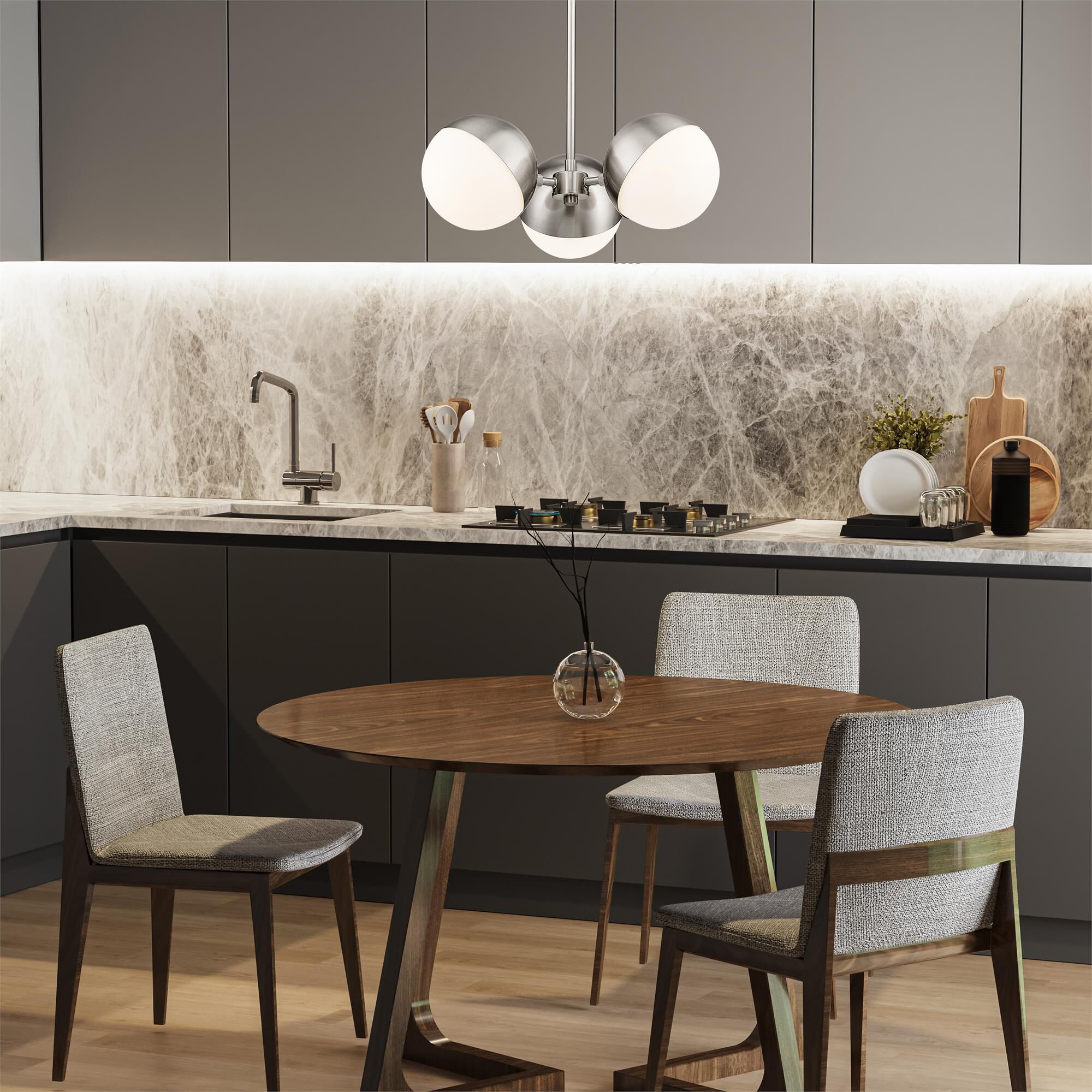 Shown in Brushed Nickel finish and Matte Opal glass and Matte Opal shade