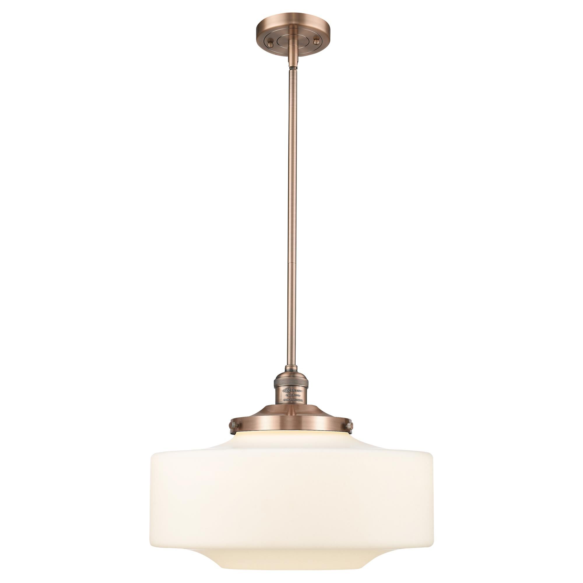 Shown in Antique Copper finish and Matte White Cased Large Bridgeton glass