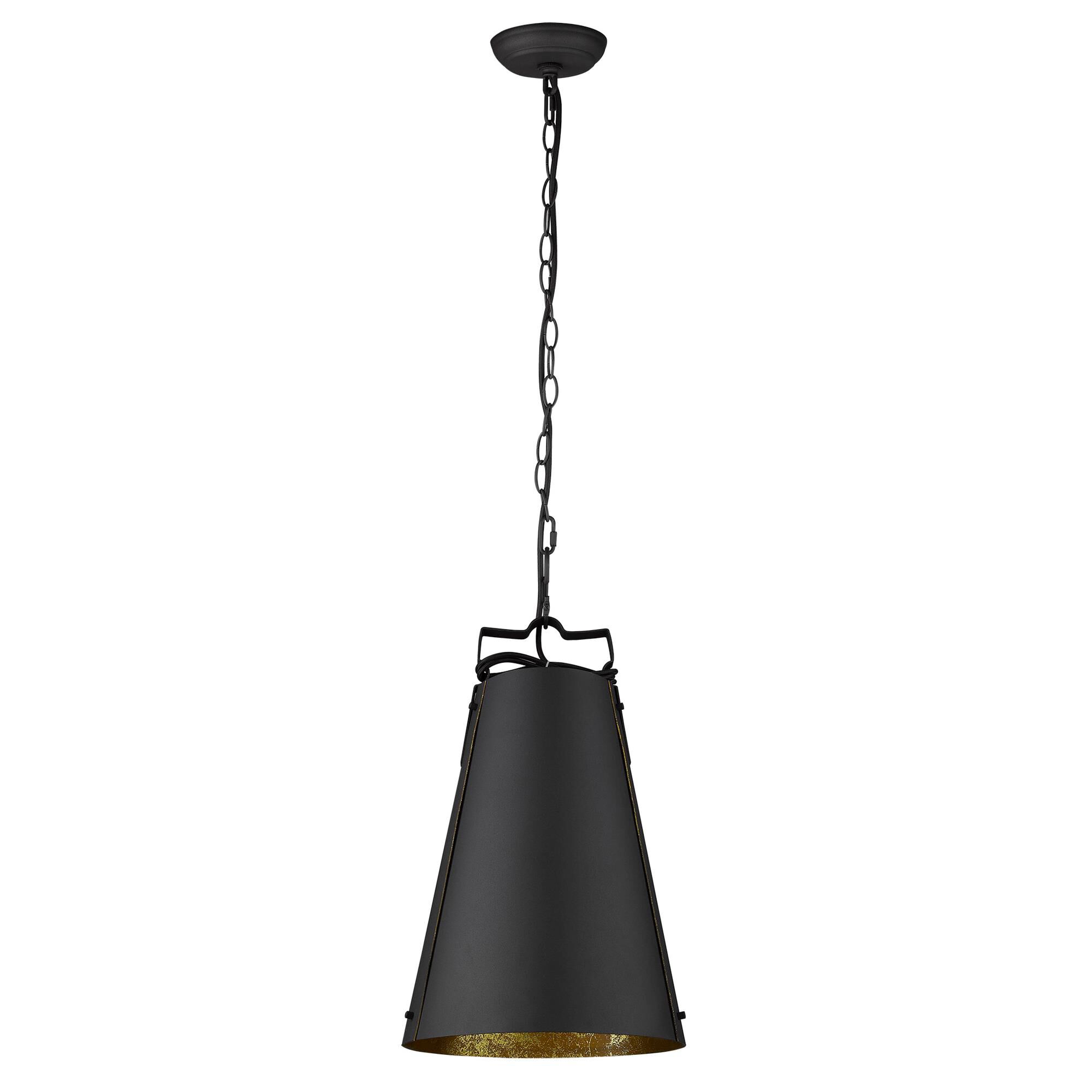 Shown in Matte Black finish and Black glass and Black Metal Cone Shaped  W/ Gold Interior shade