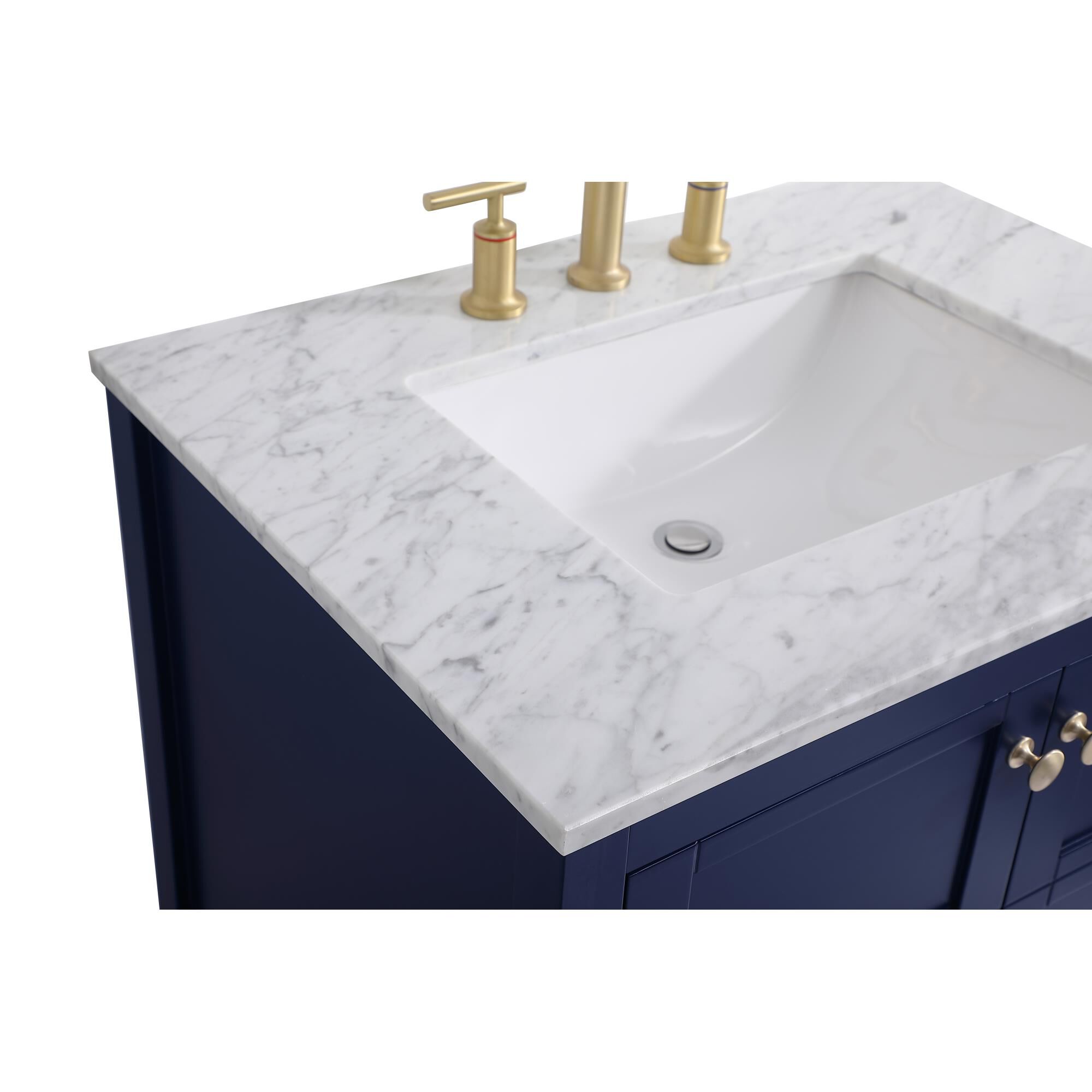 Shown in Blue And Gold With Carrara White Marble finish
