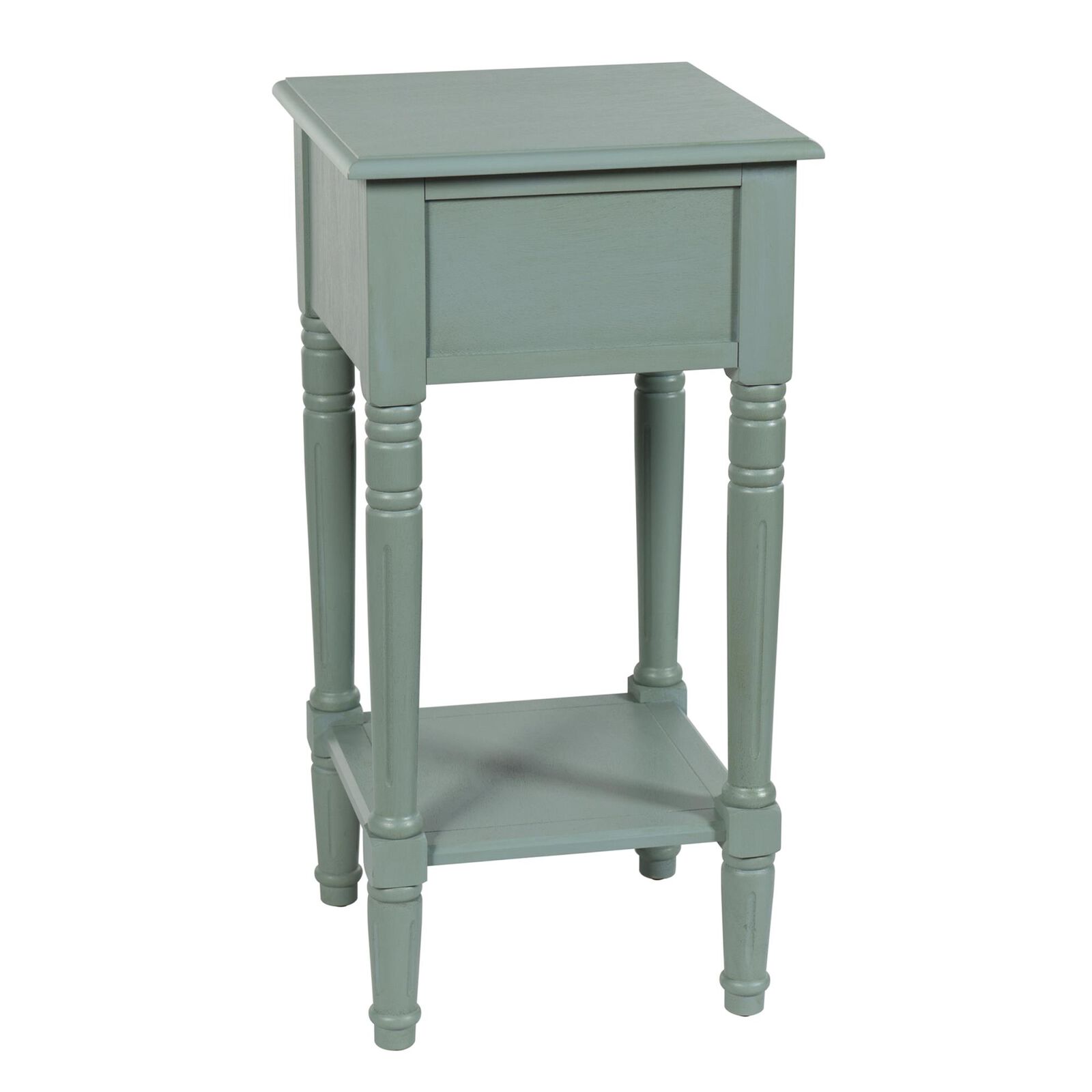 Slate blue-gray Hampton 28 Inch End Table with drawer and shelf.
