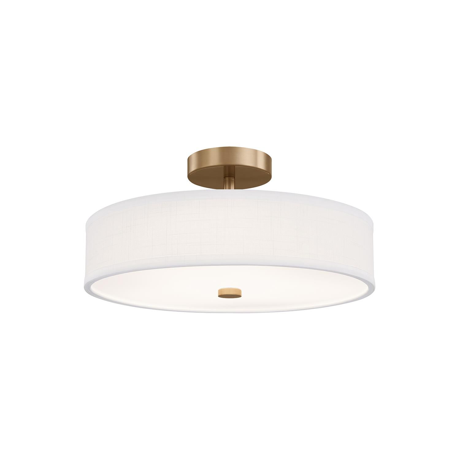 Shown in Brushed Brass finish and White Linen shade