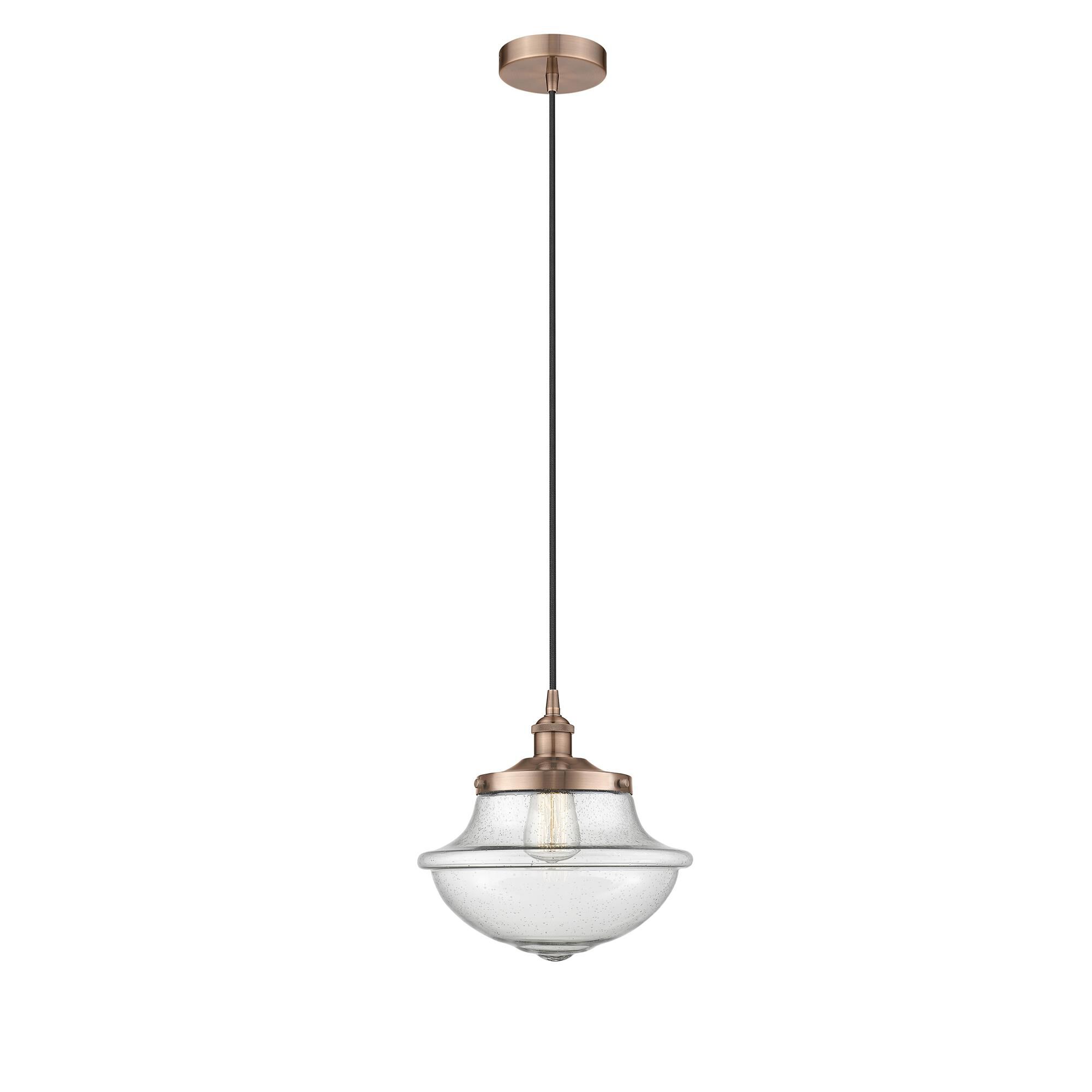 Shown in Antique Copper finish and Seedy glass