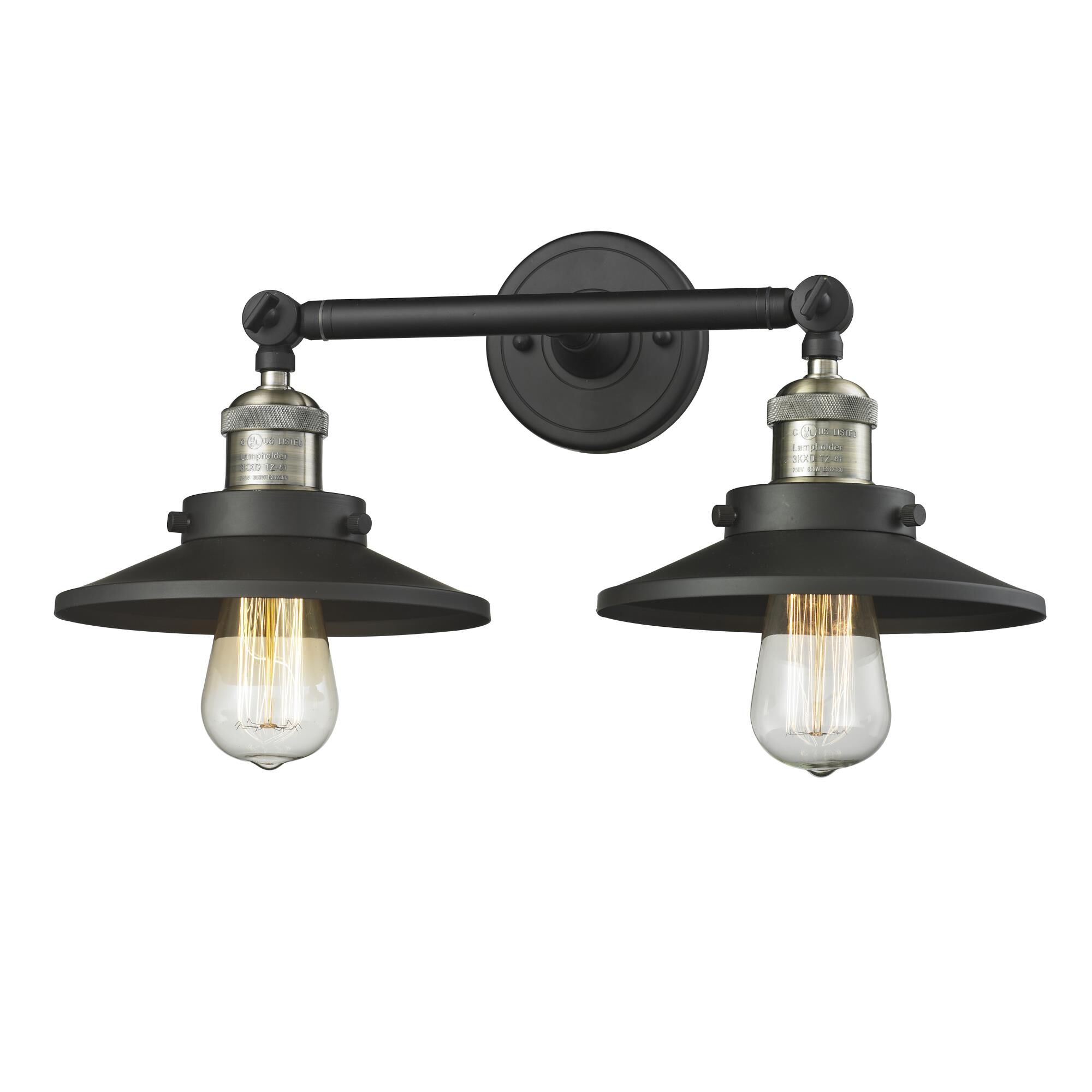 Shown in Black Antique Brass finish and Matte Black shade