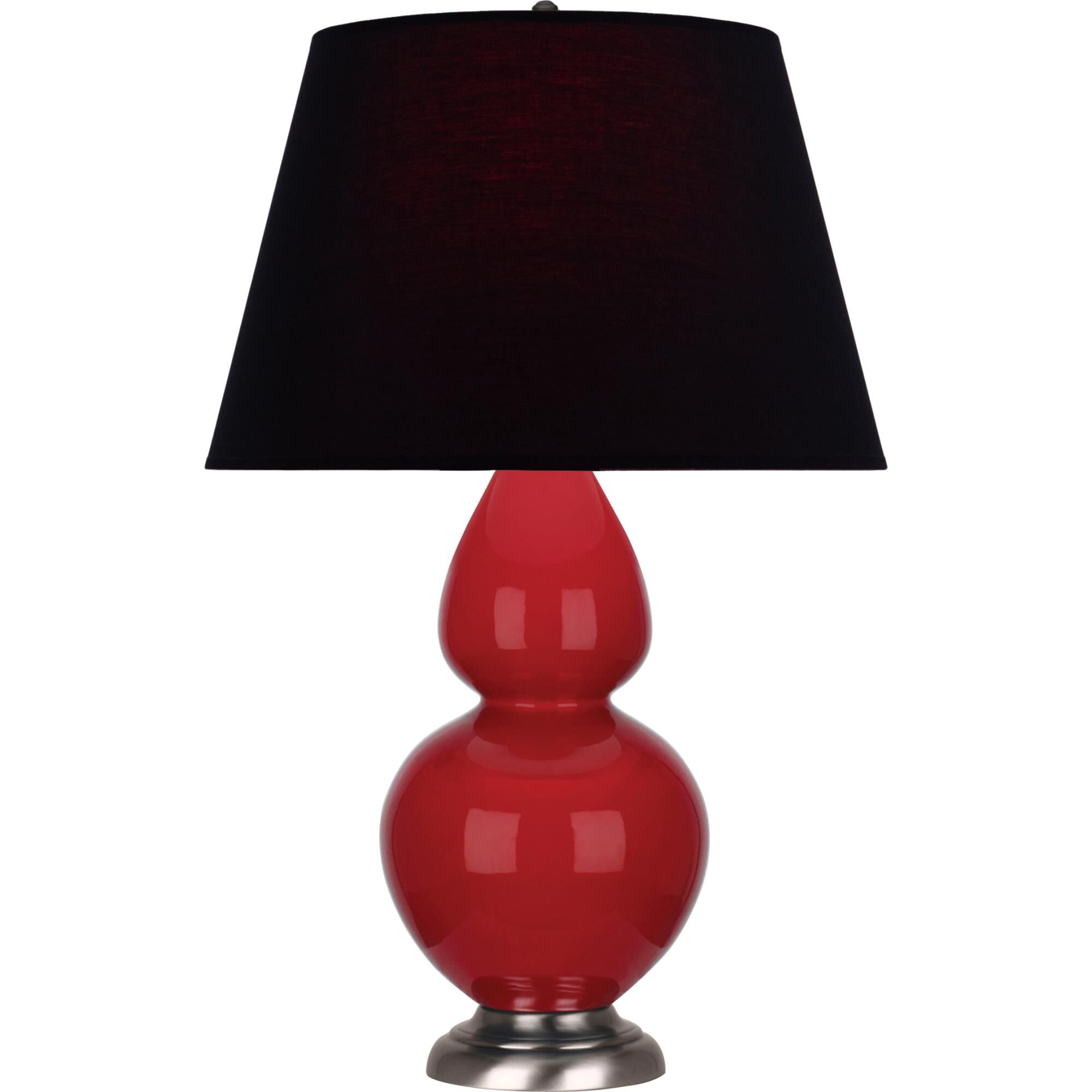 Shown in Ruby Red finish and Ink Black with Rose Red Lining shade and Antique Silver accent