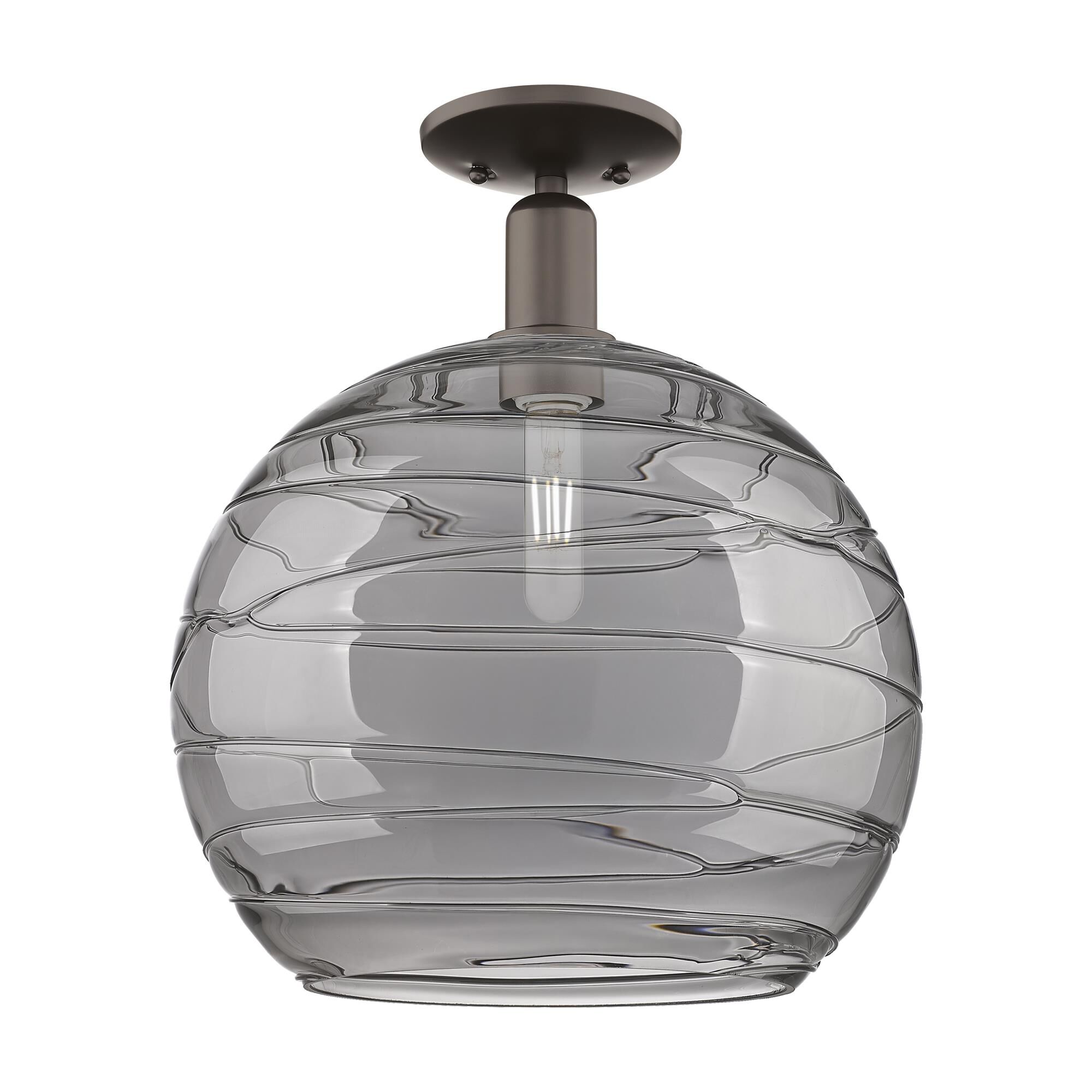 Shown in Oil Rubbed Bronze finish and Light Smoke Deco Swirl glass