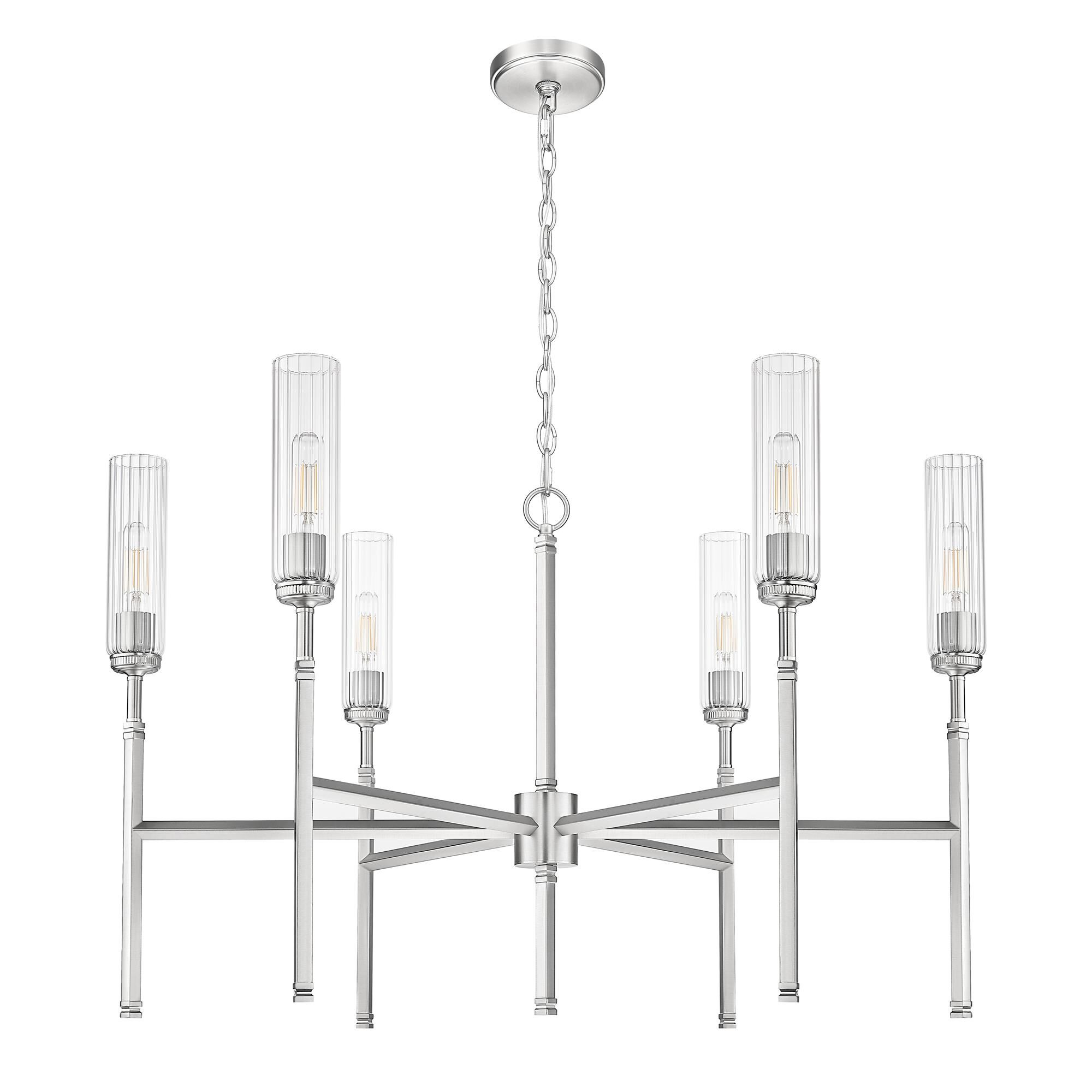 Shown in Brushed Nickel finish and Clear glass