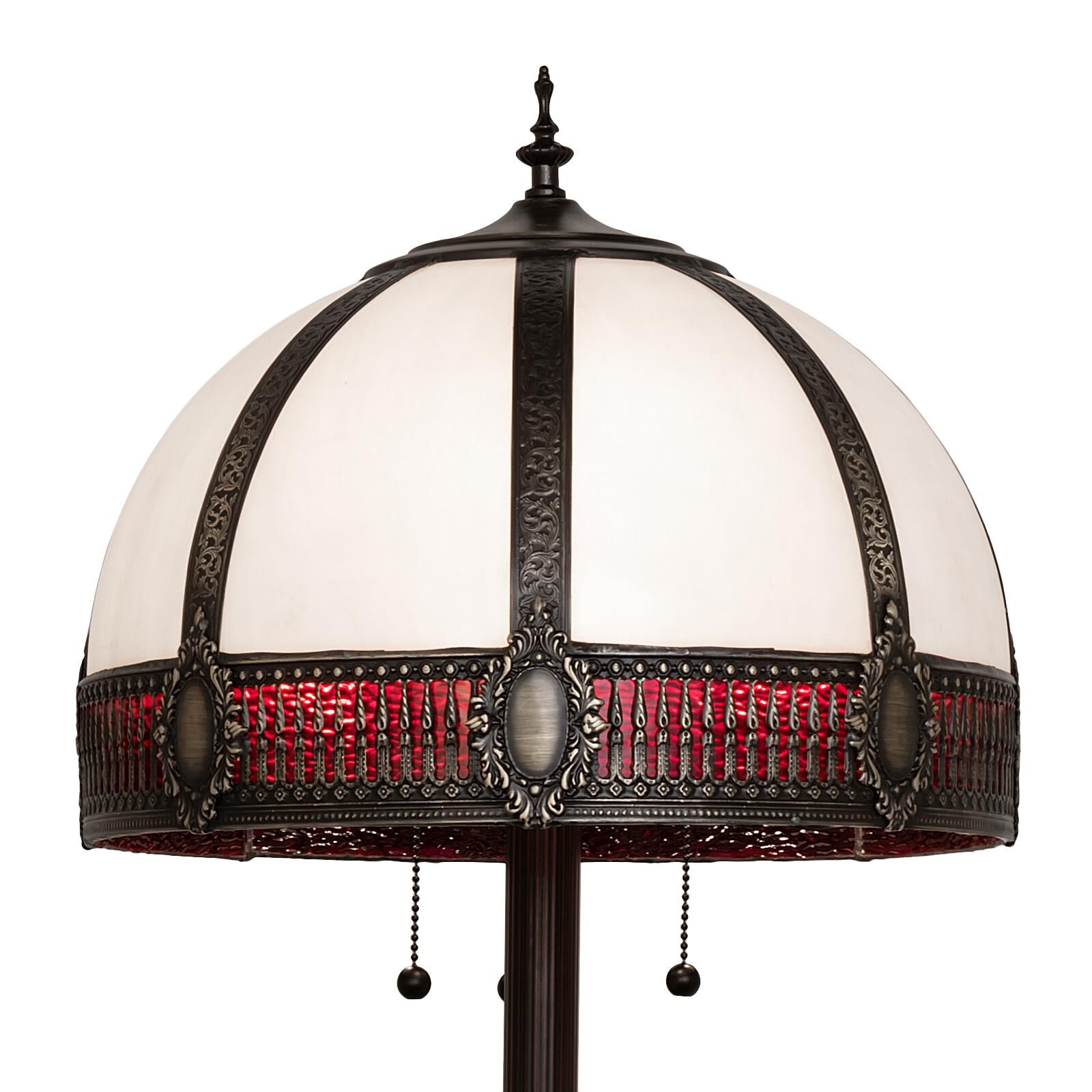 Shown in Mahogany Bronze finish and Ruby;White;Iridescent glass