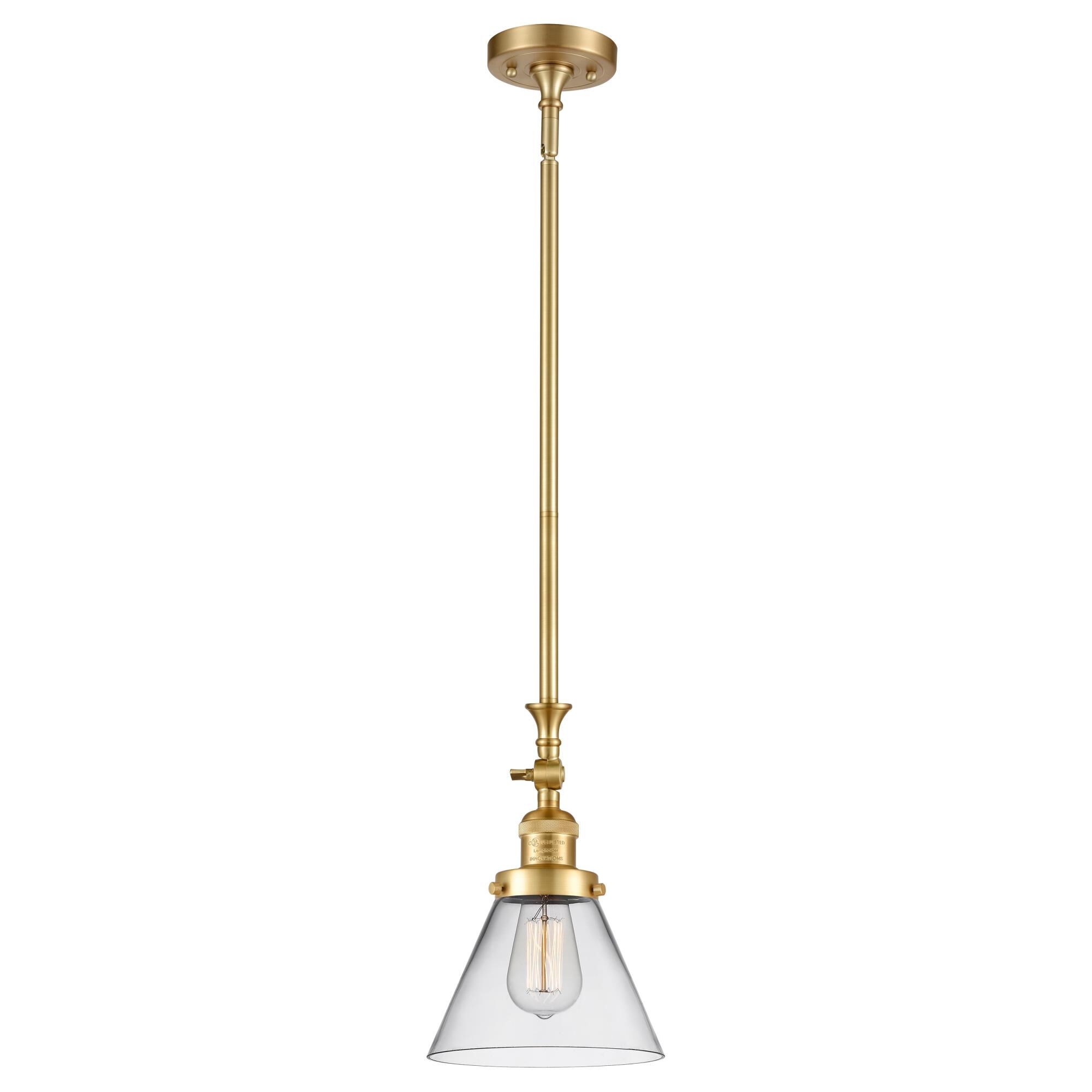Shown in Satin Gold finish and Clear Large Cone glass