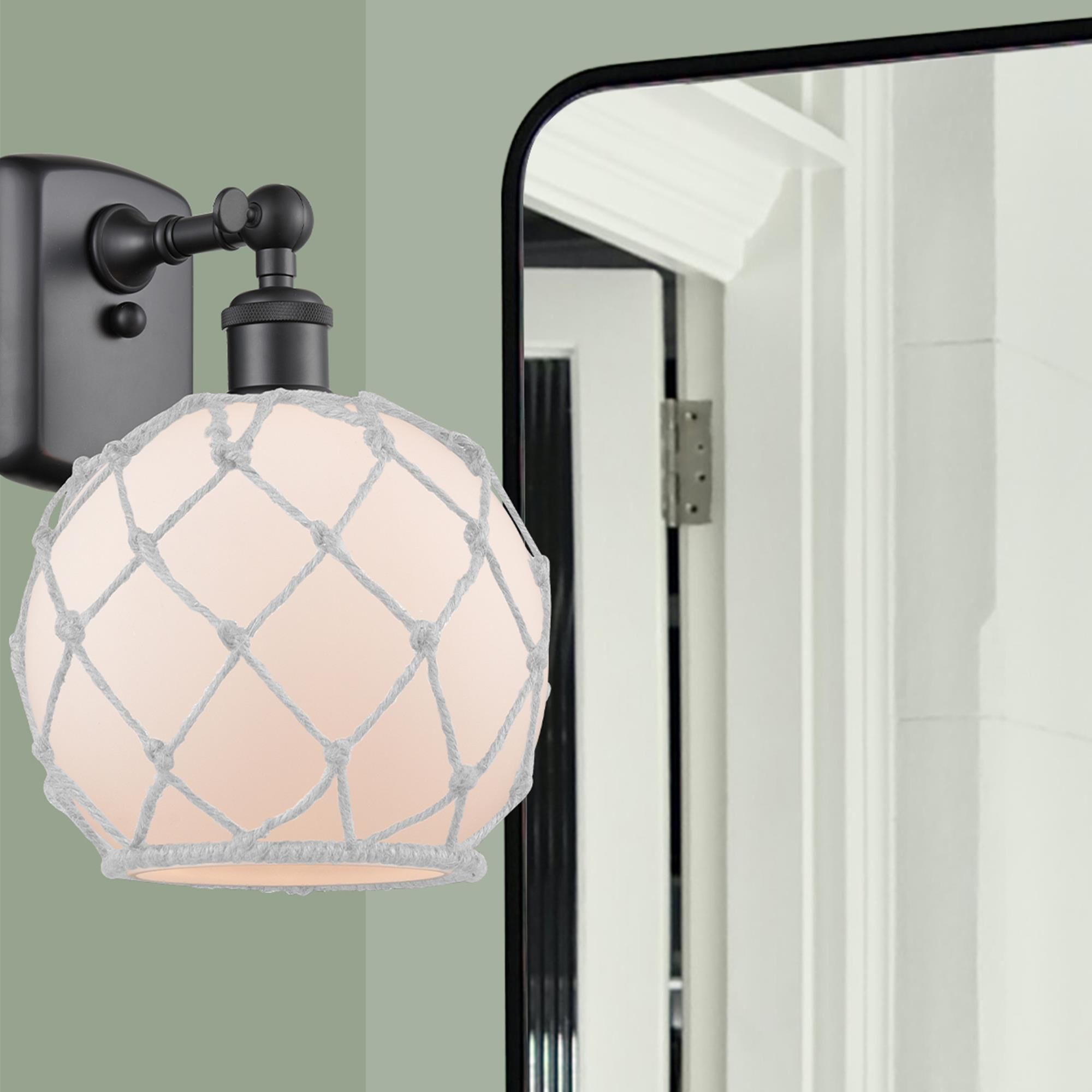 Shown in Matte Nickel finish and White With White Rope glass