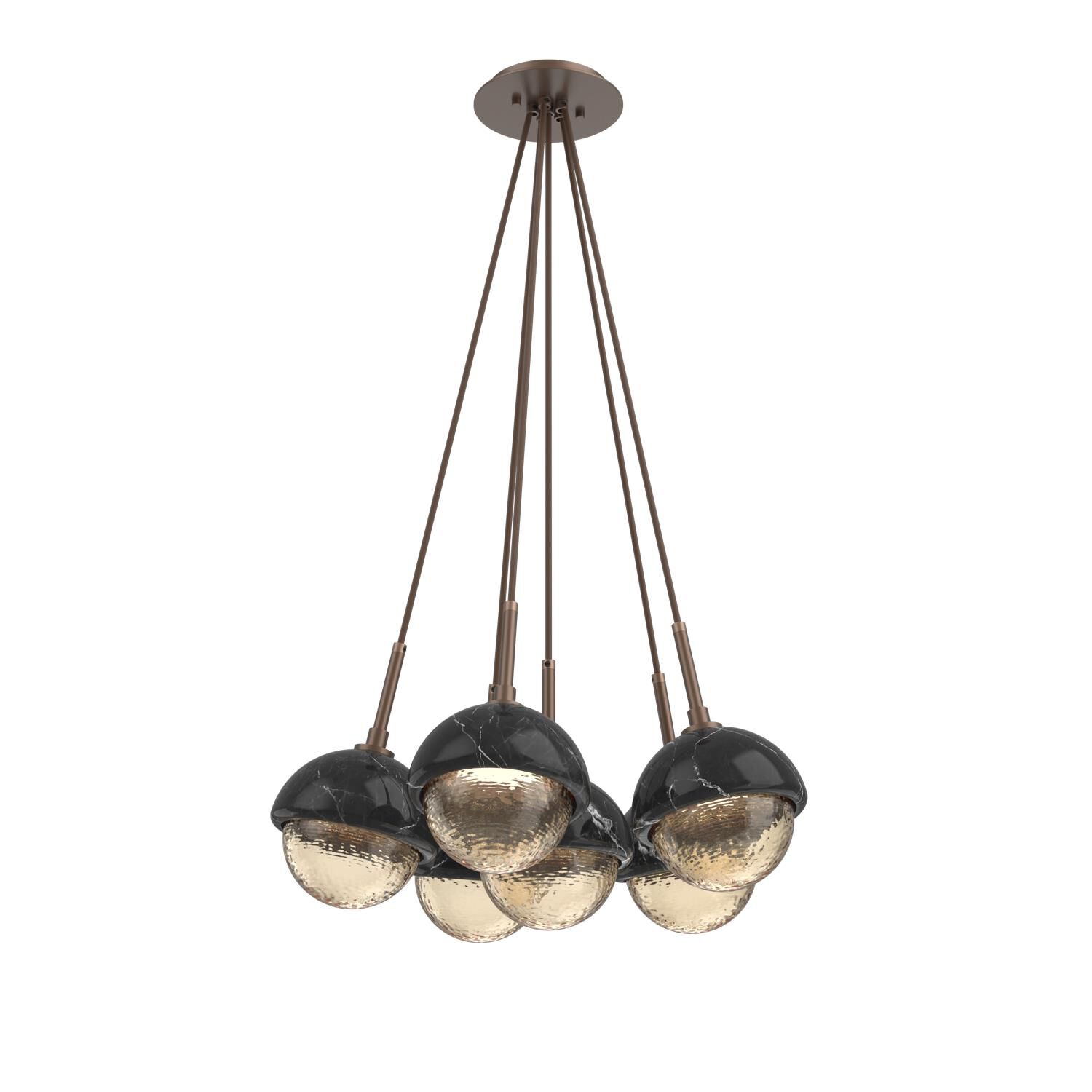 Shown in Burnished Bronze finish and Amber glass and Black Marble accent