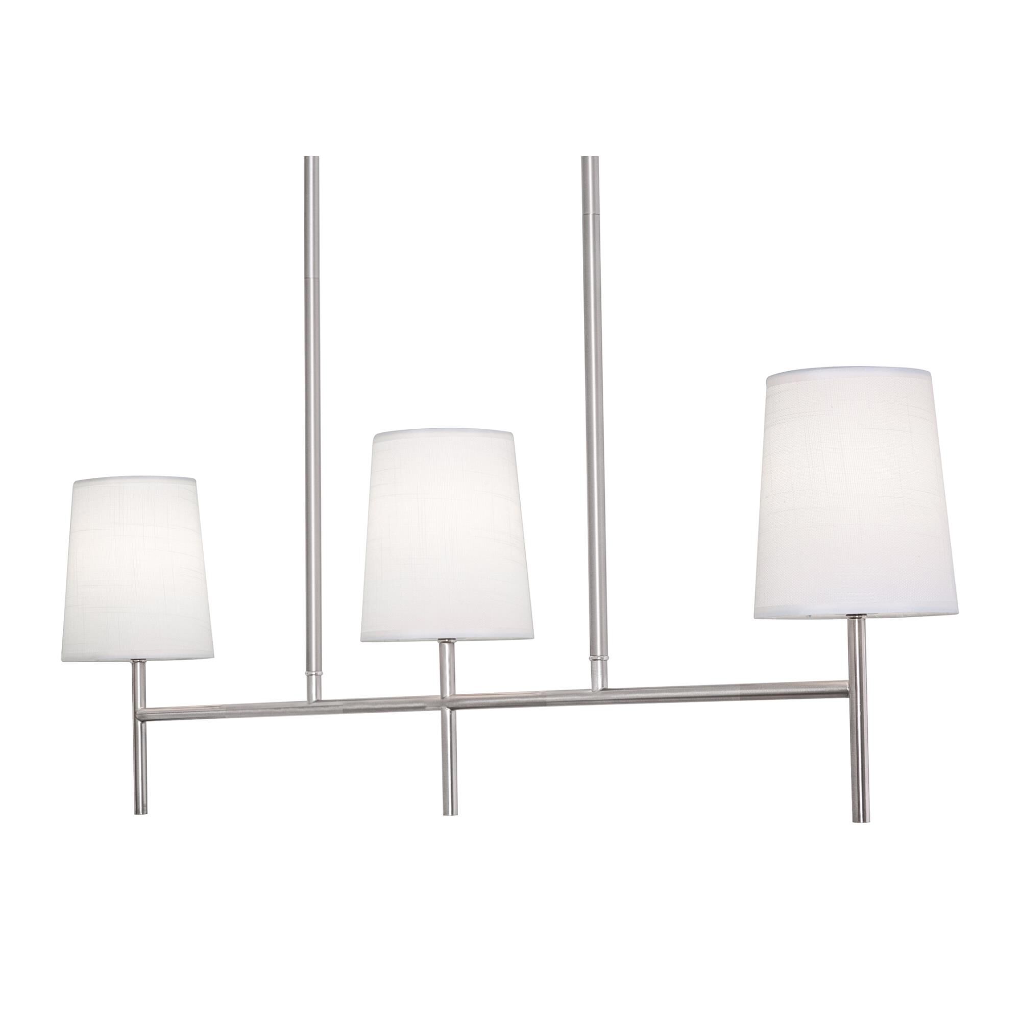 Shown in Satin Nickel finish and White Linen shade