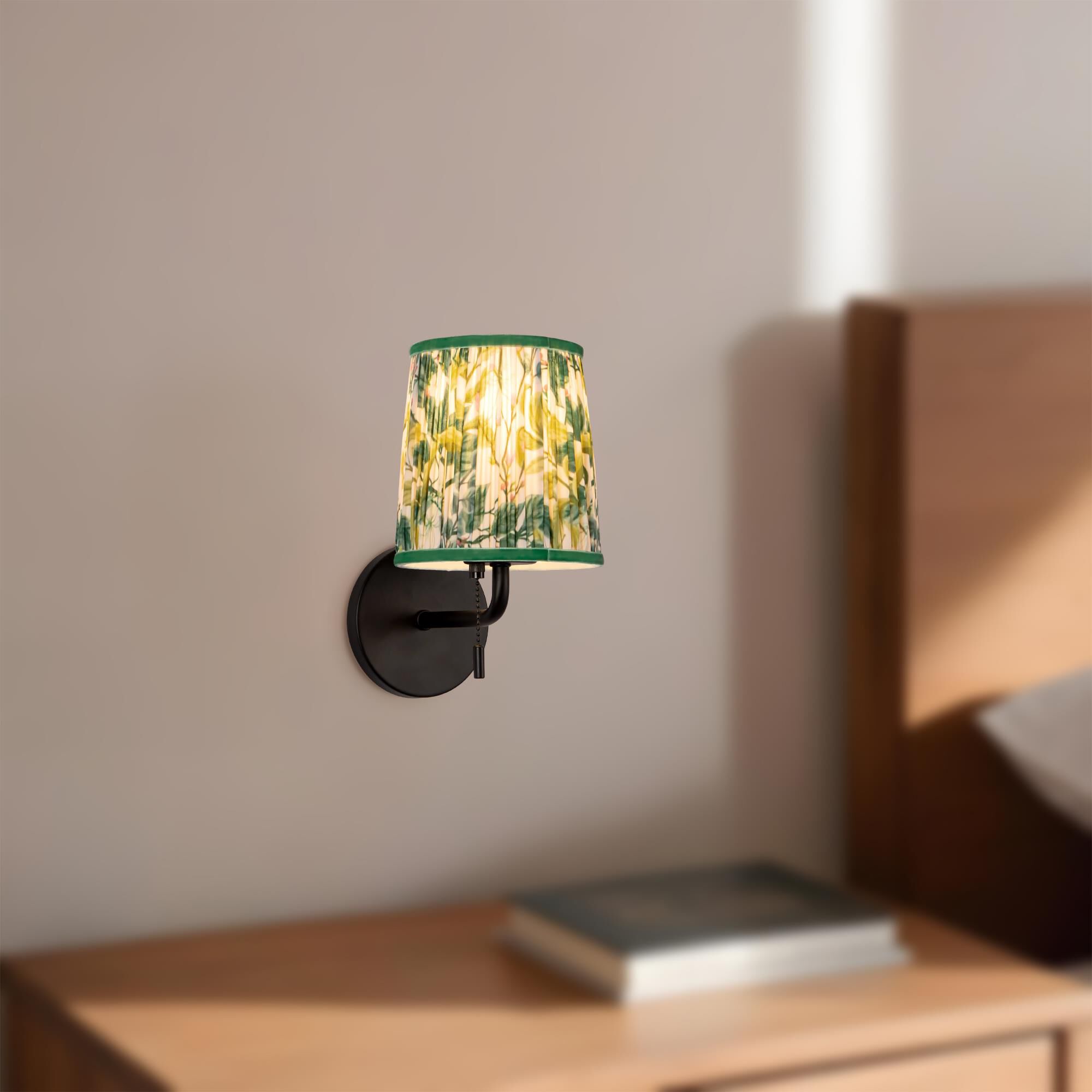 Shown in Matte Black finish and Green Linen shade