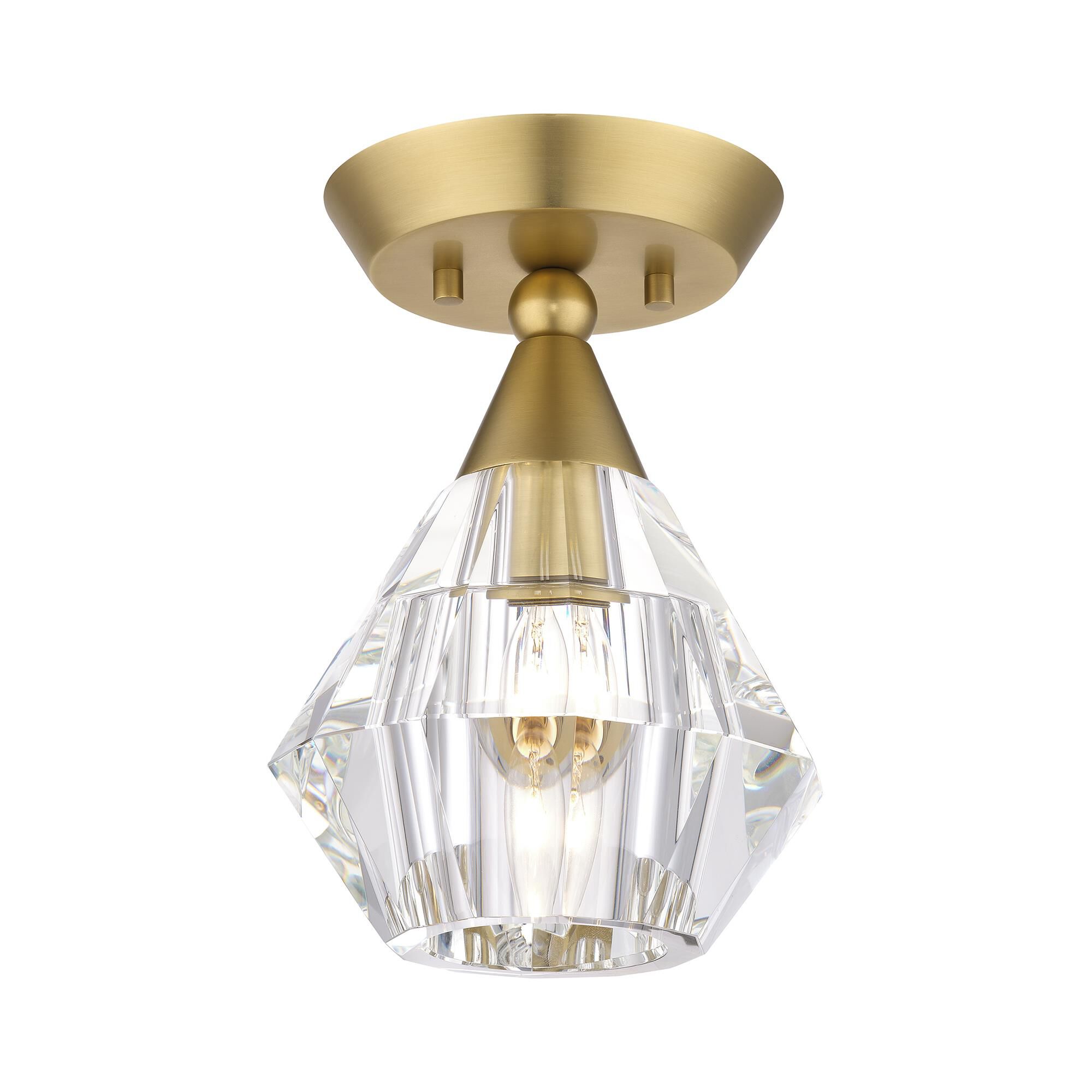 Shown in Natural Brass finish and Crystal glass