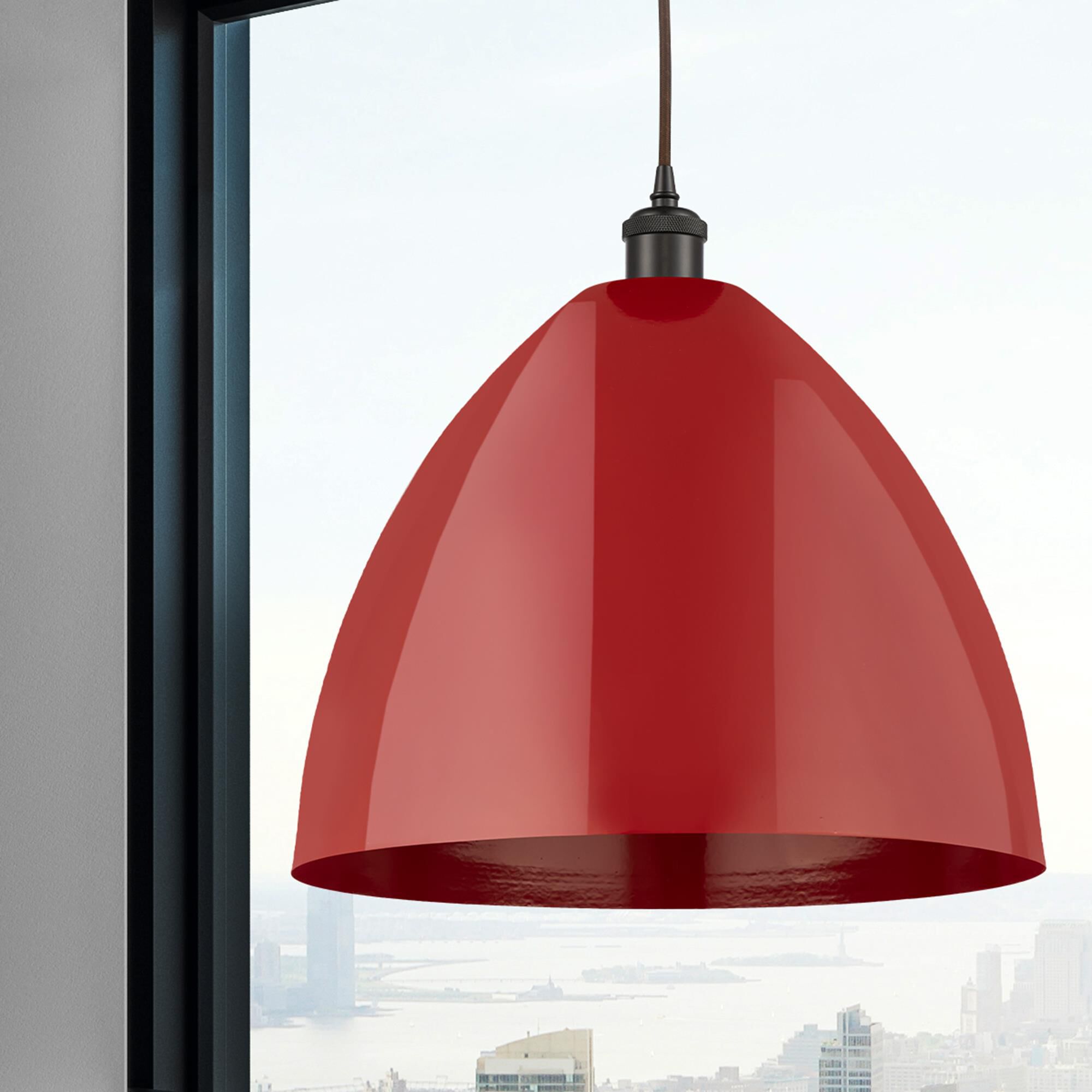 Shown in Oil Rubbed Bronze finish and Red Plymouth Dome shade