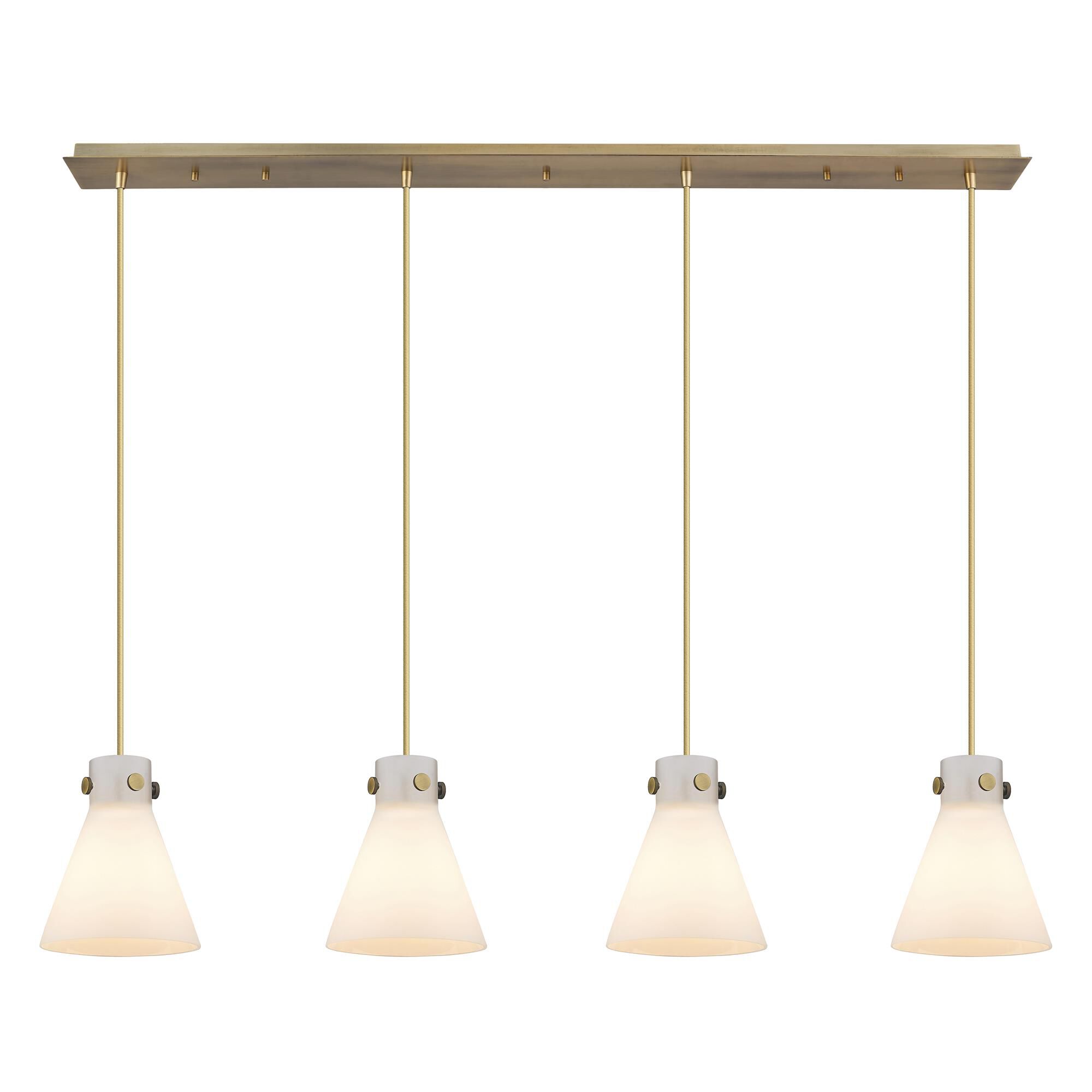 Shown in Brushed Brass finish and White glass and White Glass shade