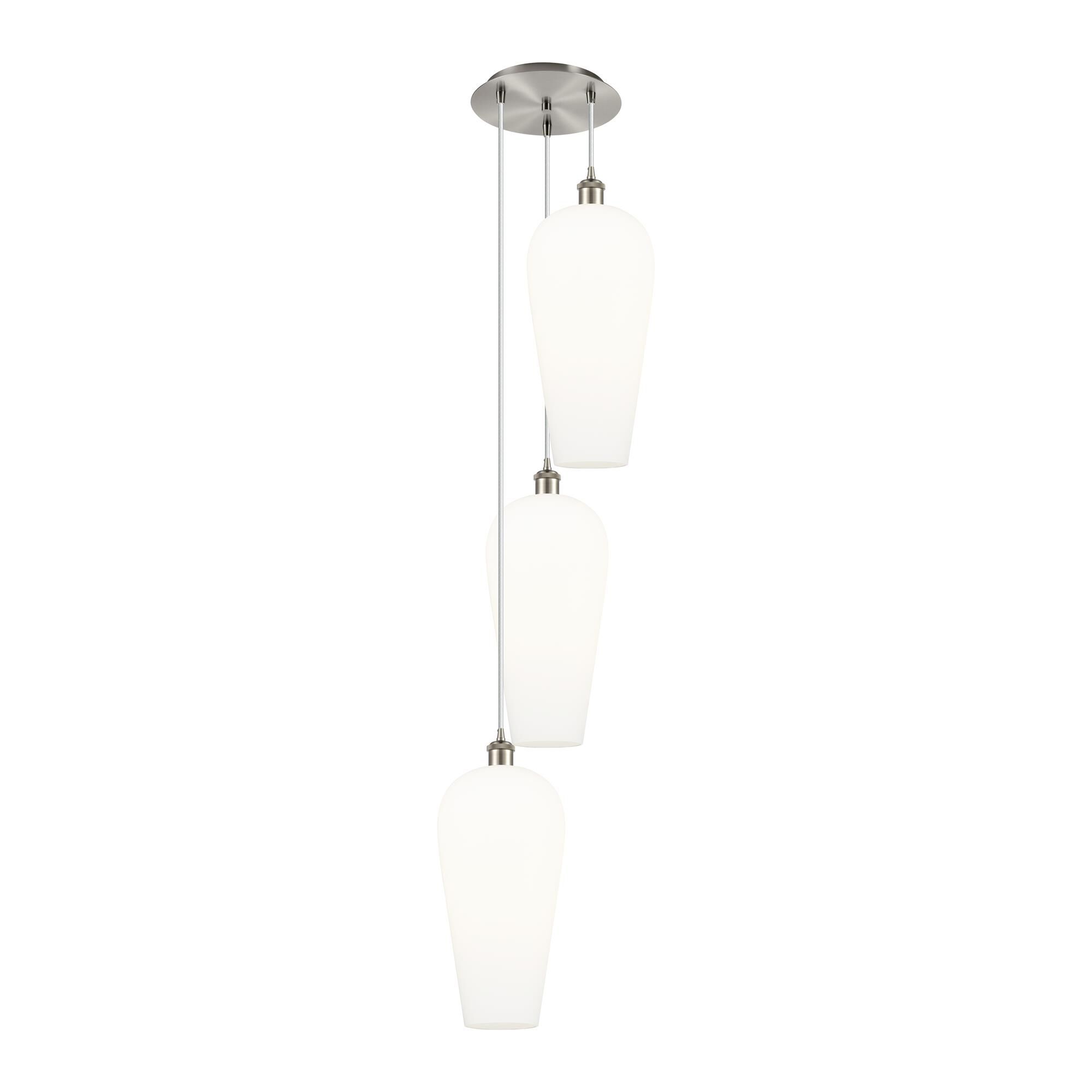 Shown in Brushed Satin Nickel finish and White glass