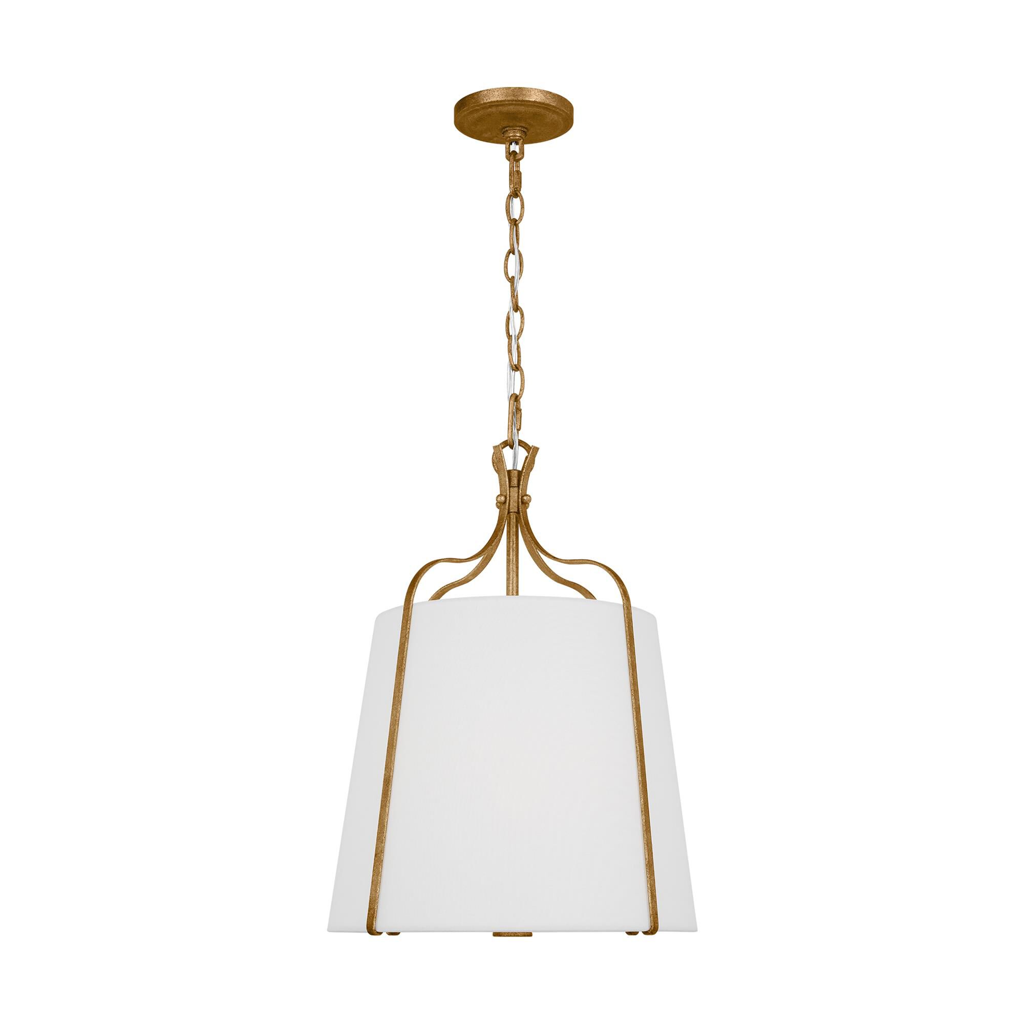 Shown in Antique Gild finish and White LinenLinen shade