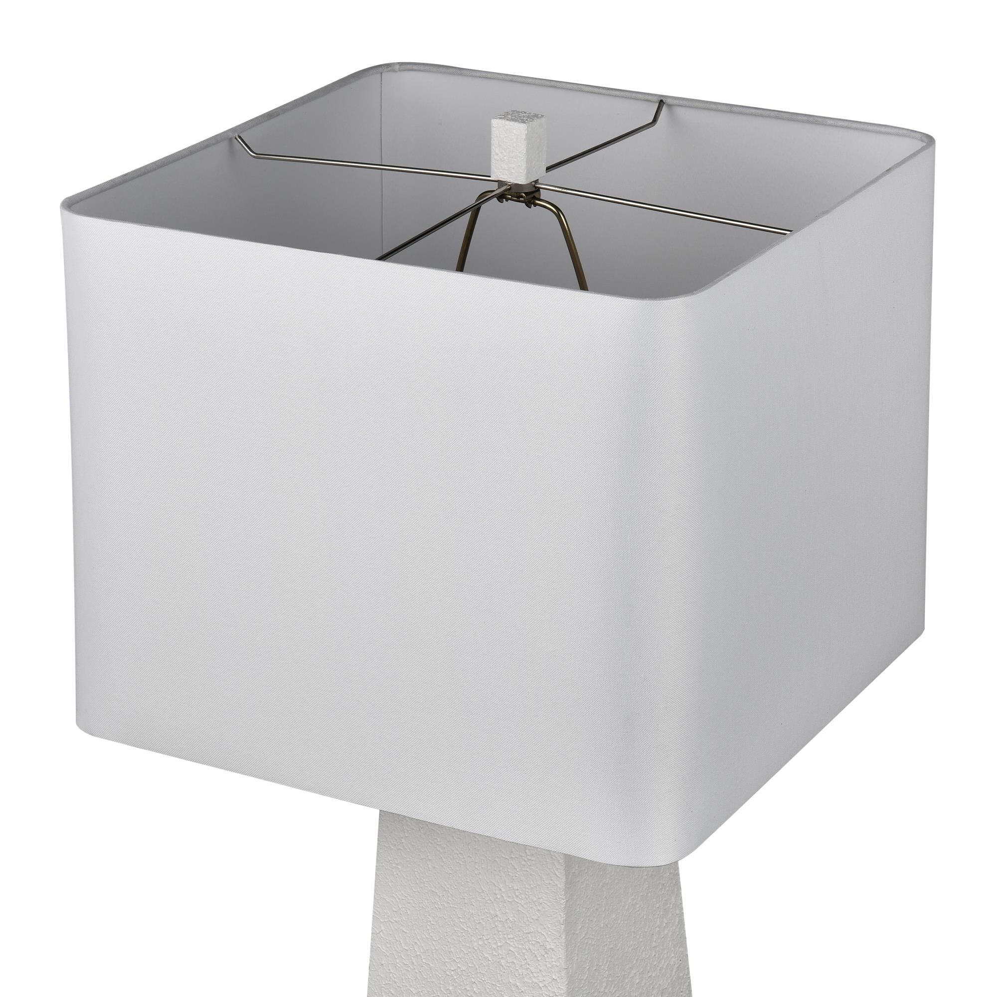 Shown in Dry White finish and White Linen Square Fabric Hardback shade