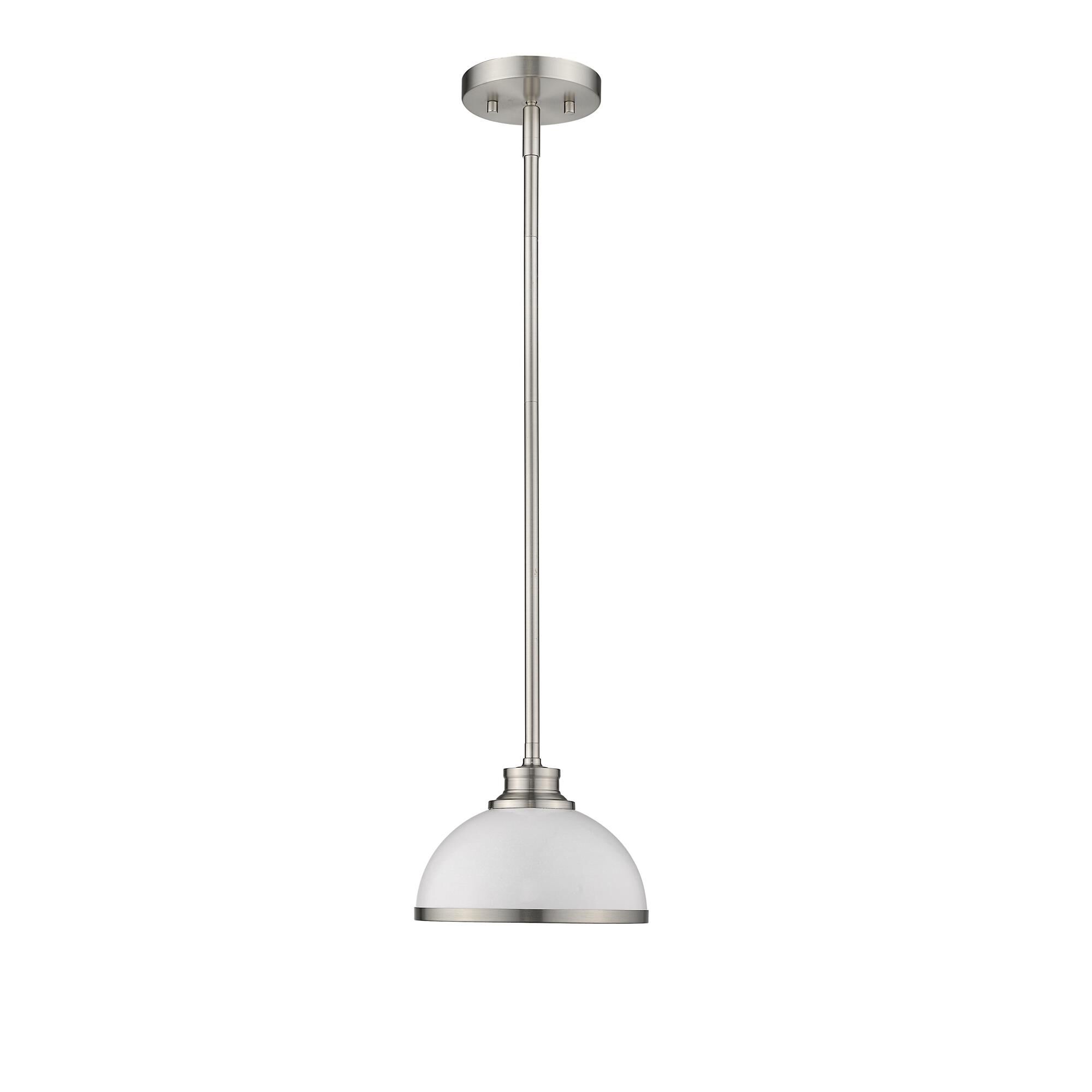 Shown in Brushed Nickel finish and Steel glass and Steel shade