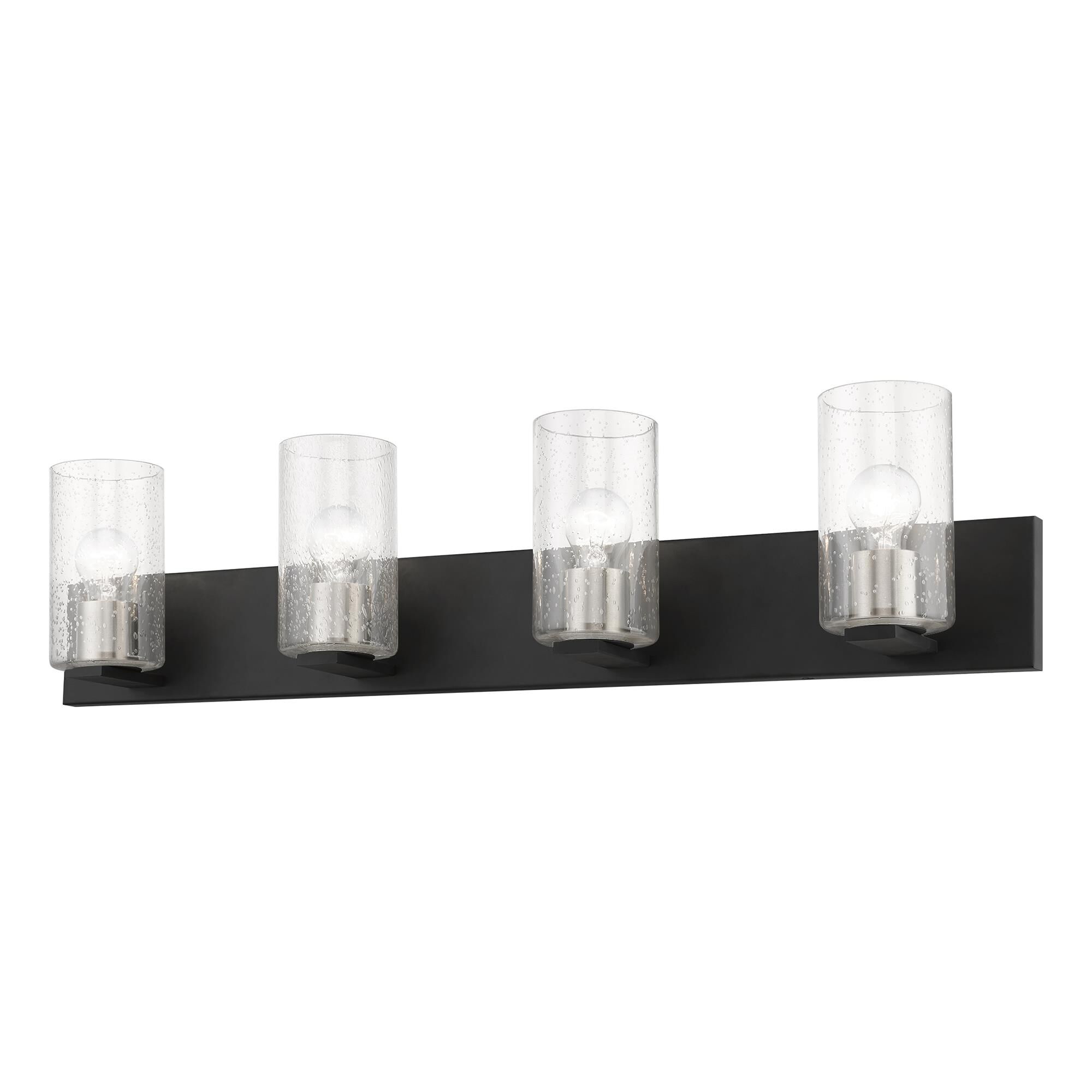 Shown in Black with Brushed Nickel Accents finish and Clear Seeded glass