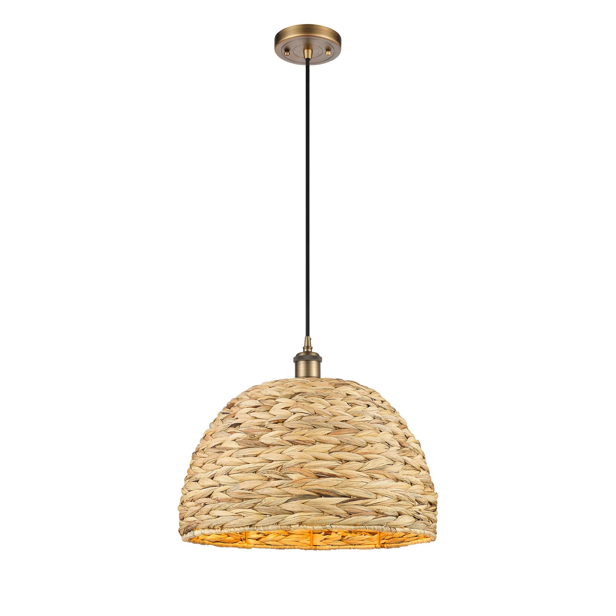 Shown in Brushed Brass finish and Natural shade