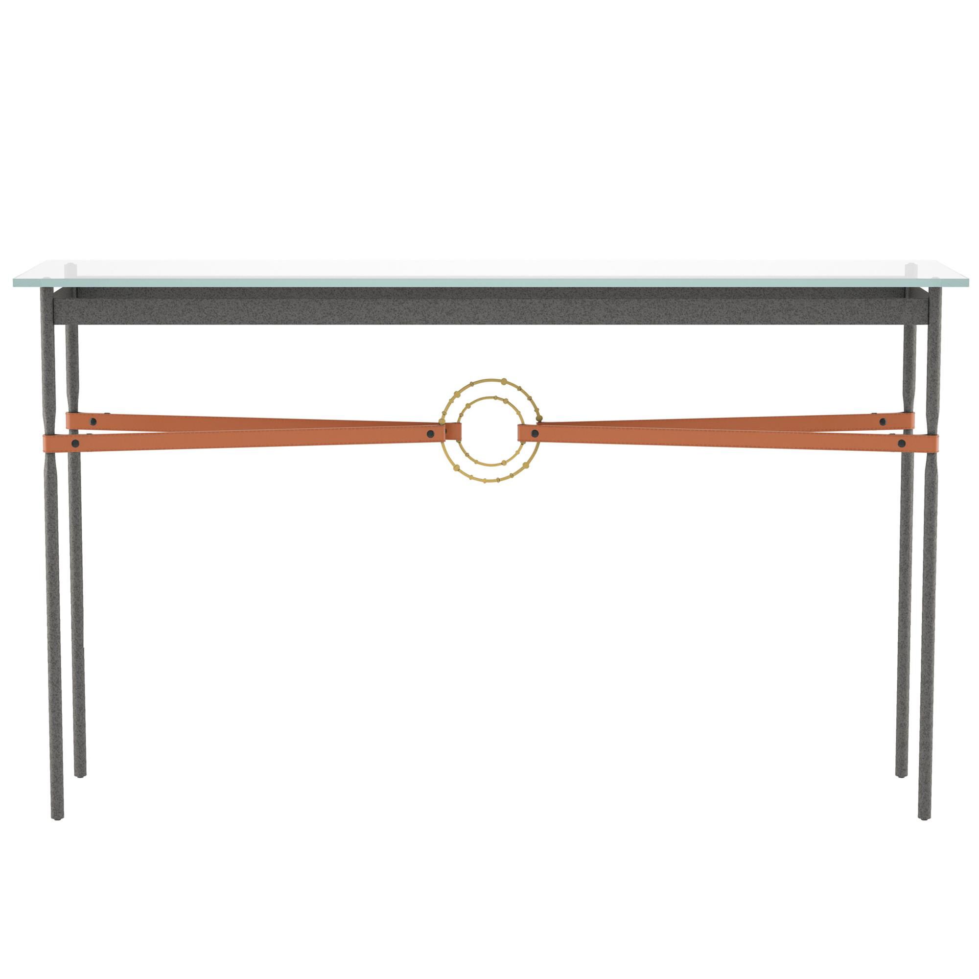 Shown in Natural Iron finish and Modern Brass with Leather Chestnut  accent