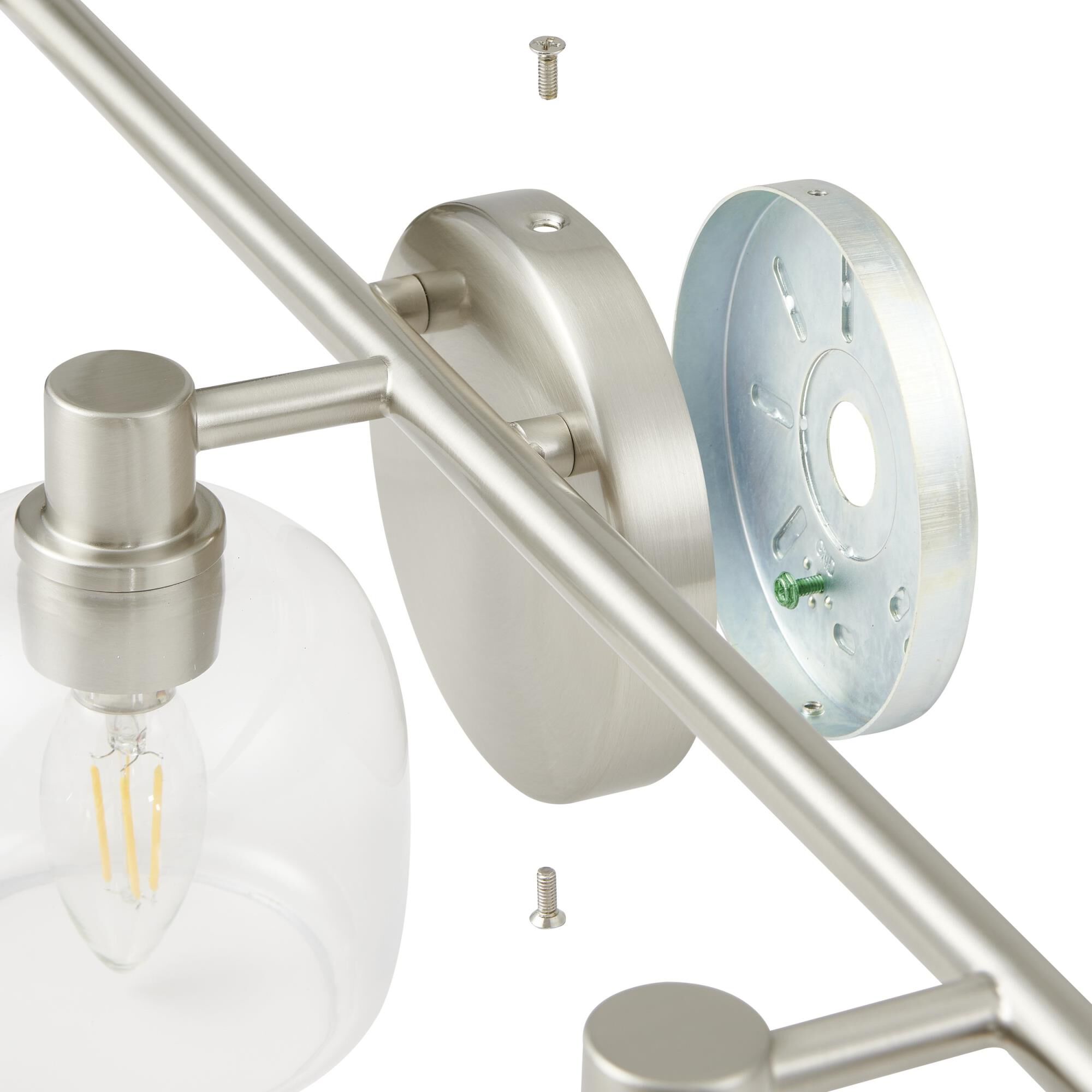 Shown in Brushed Nickel finish and Clear glass