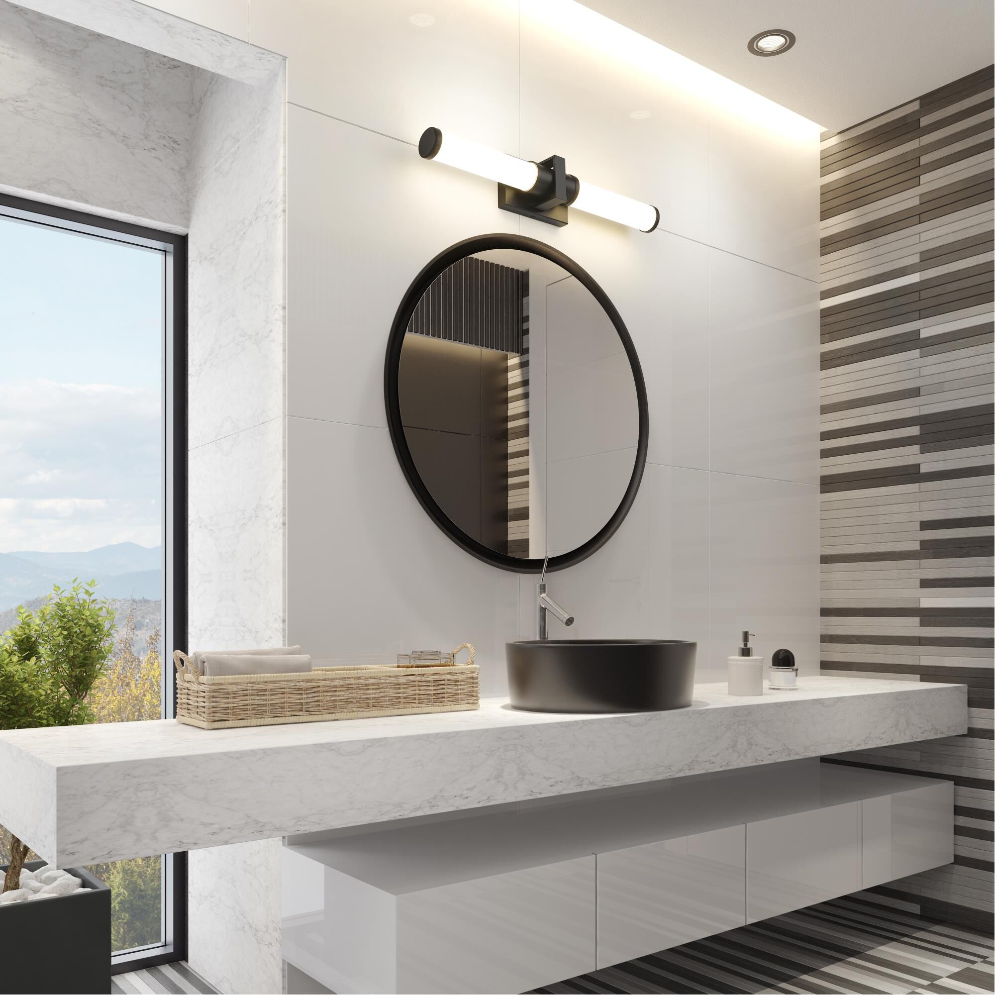 Shown in Matte Black finish and Opal White glass and Opal White shade