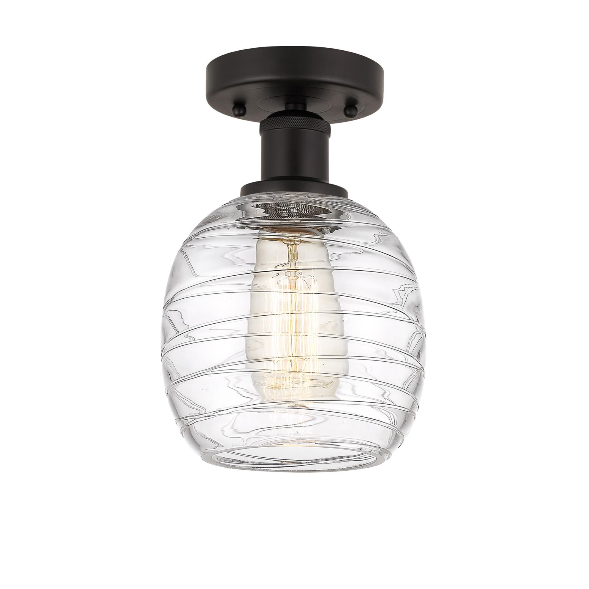 Shown in Oil Rubbed Bronze finish and Deco Swirl glass