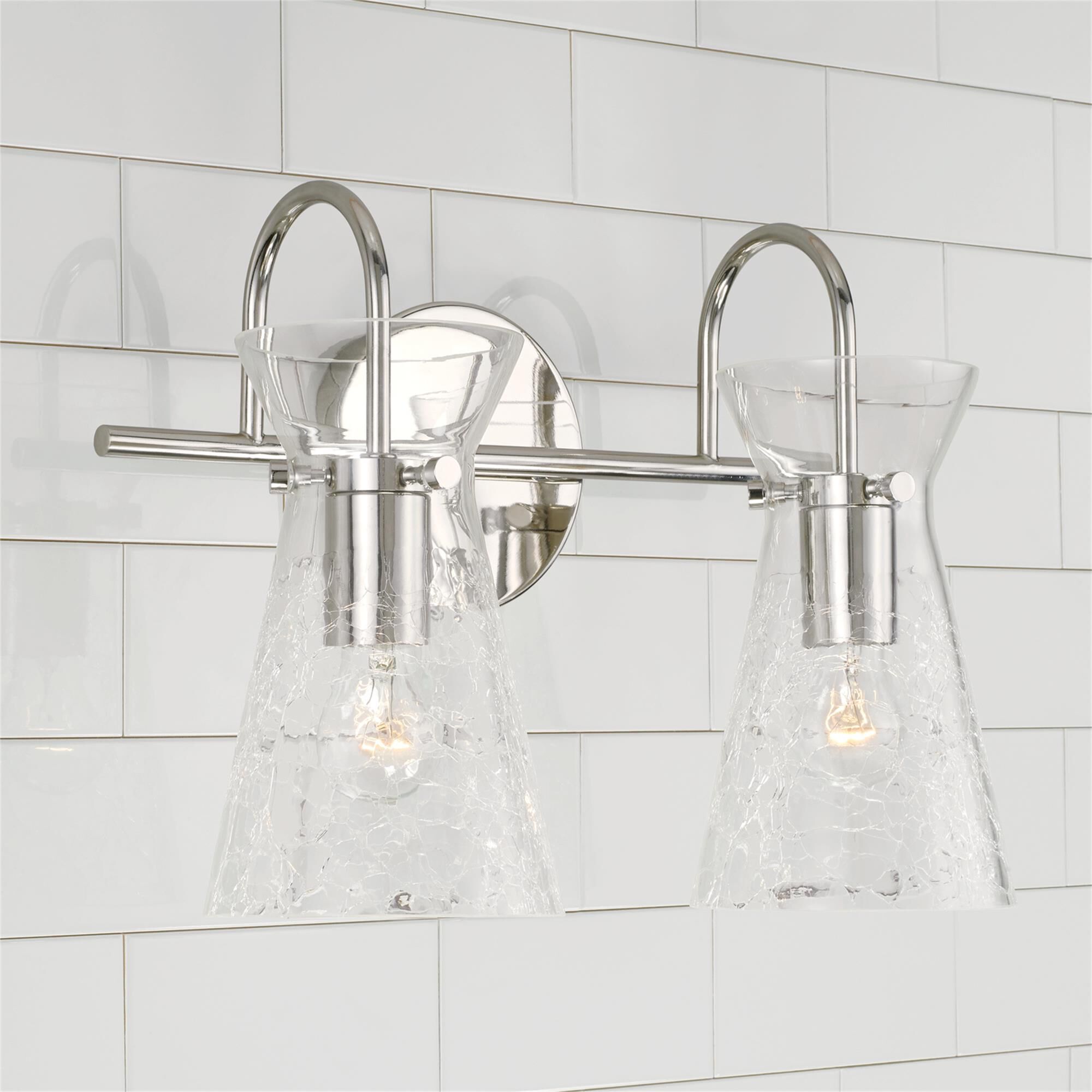 Shown in Polished Nickel finish and Clear Half-Crackle glass