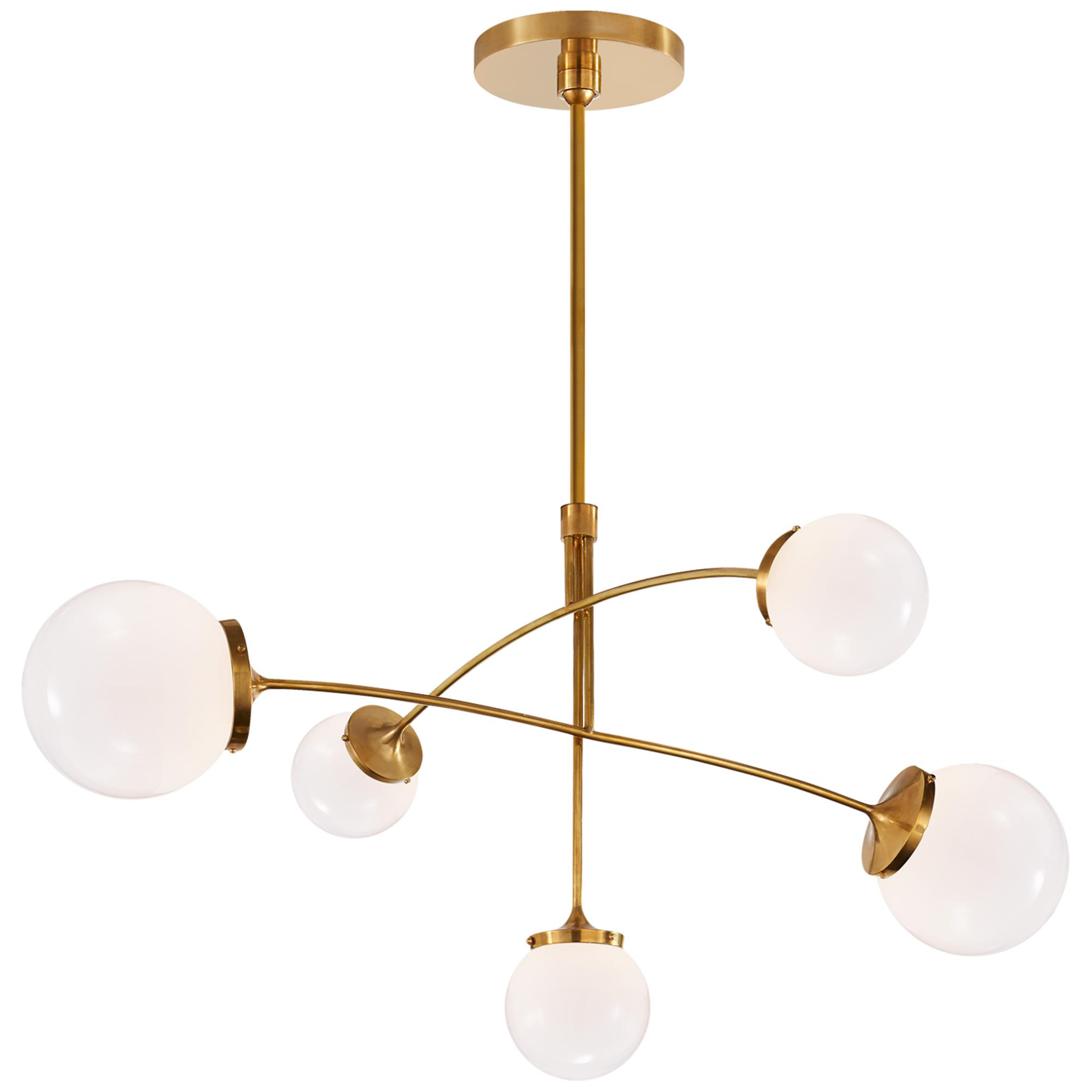 Shown in Soft Brass finish and White glass