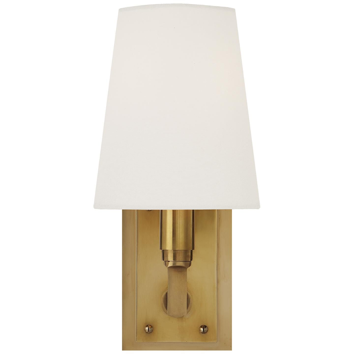 Shown in Hand-Rubbed Antique Brass finish and Linen shade