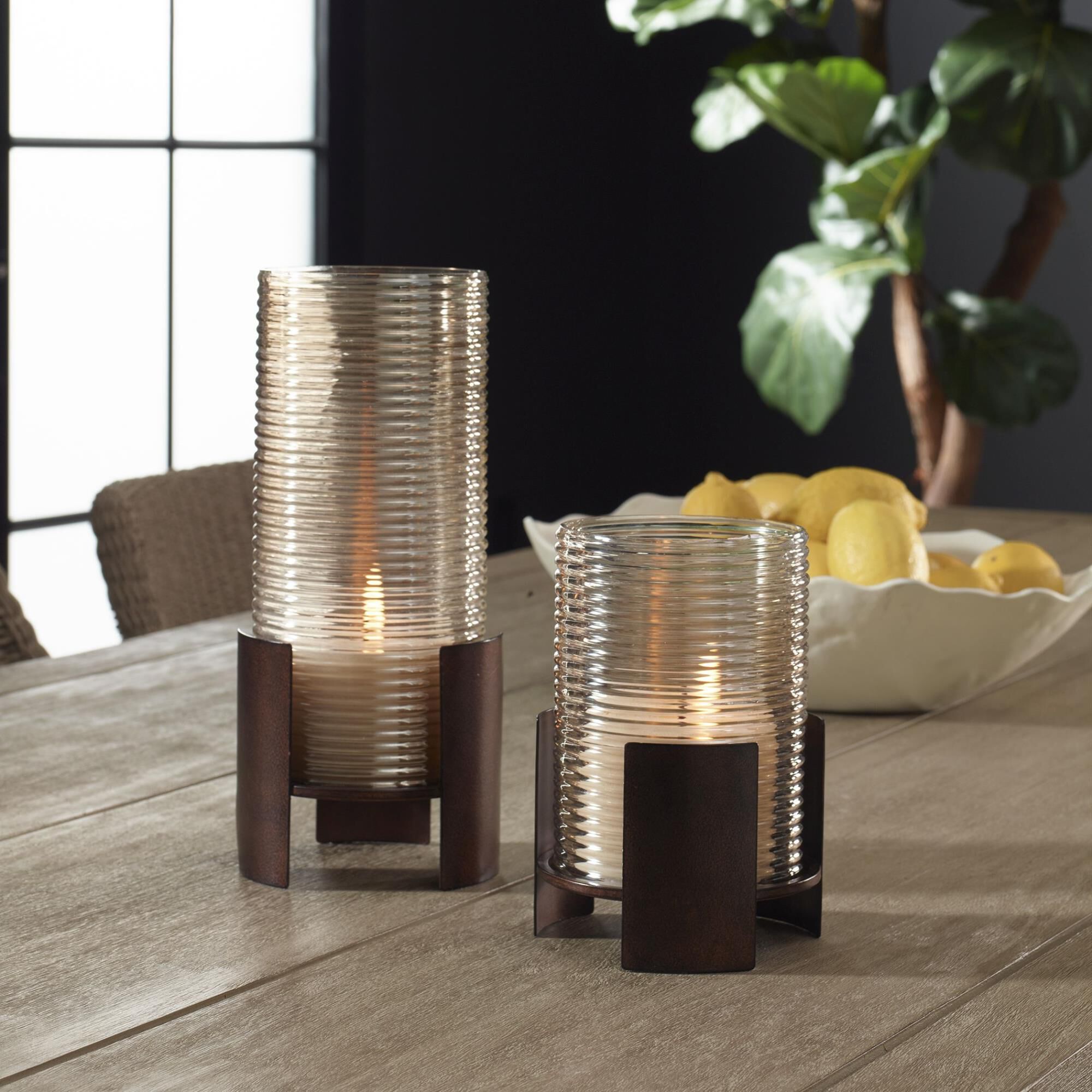Uttermost Fluted Fire Cylinder Candleholders Set/2 Candle Holder by Uttermost