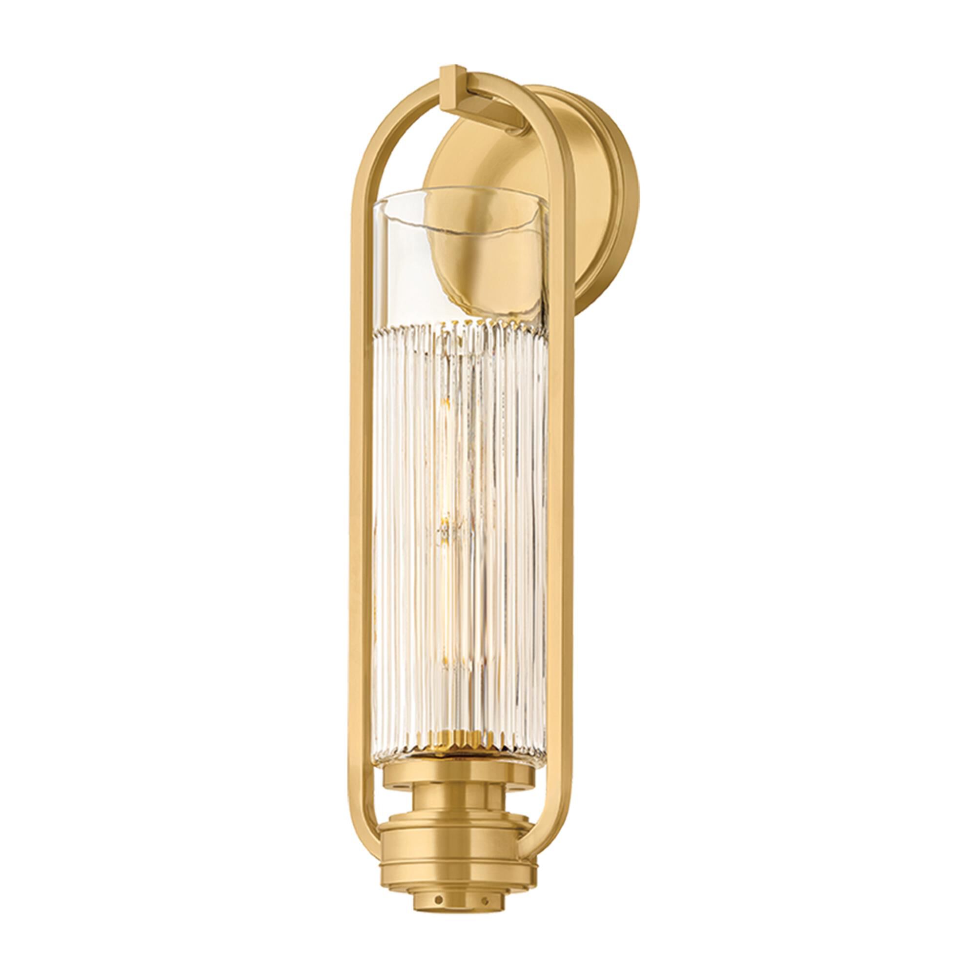 Shown in Aged Brass finish and Clear Optic glass